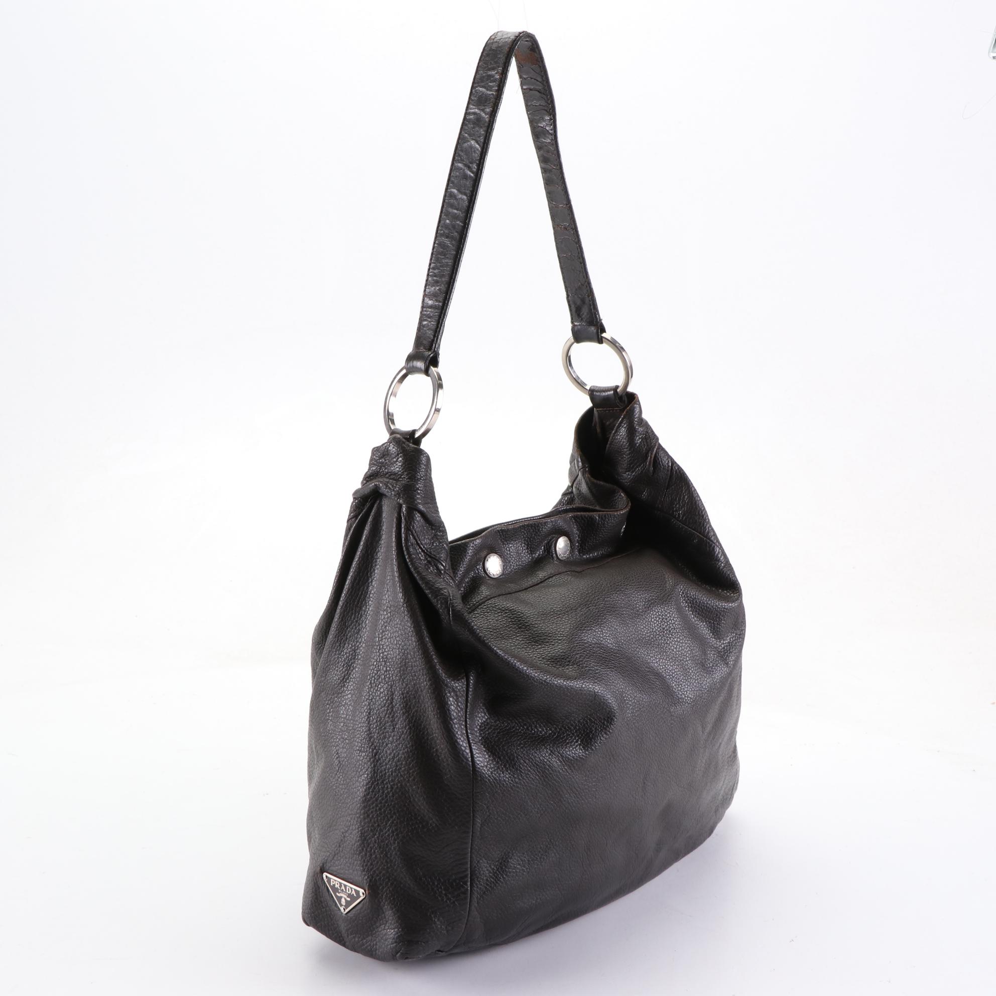 Prada Shoulder Bag in Dark Brown Grained Leather