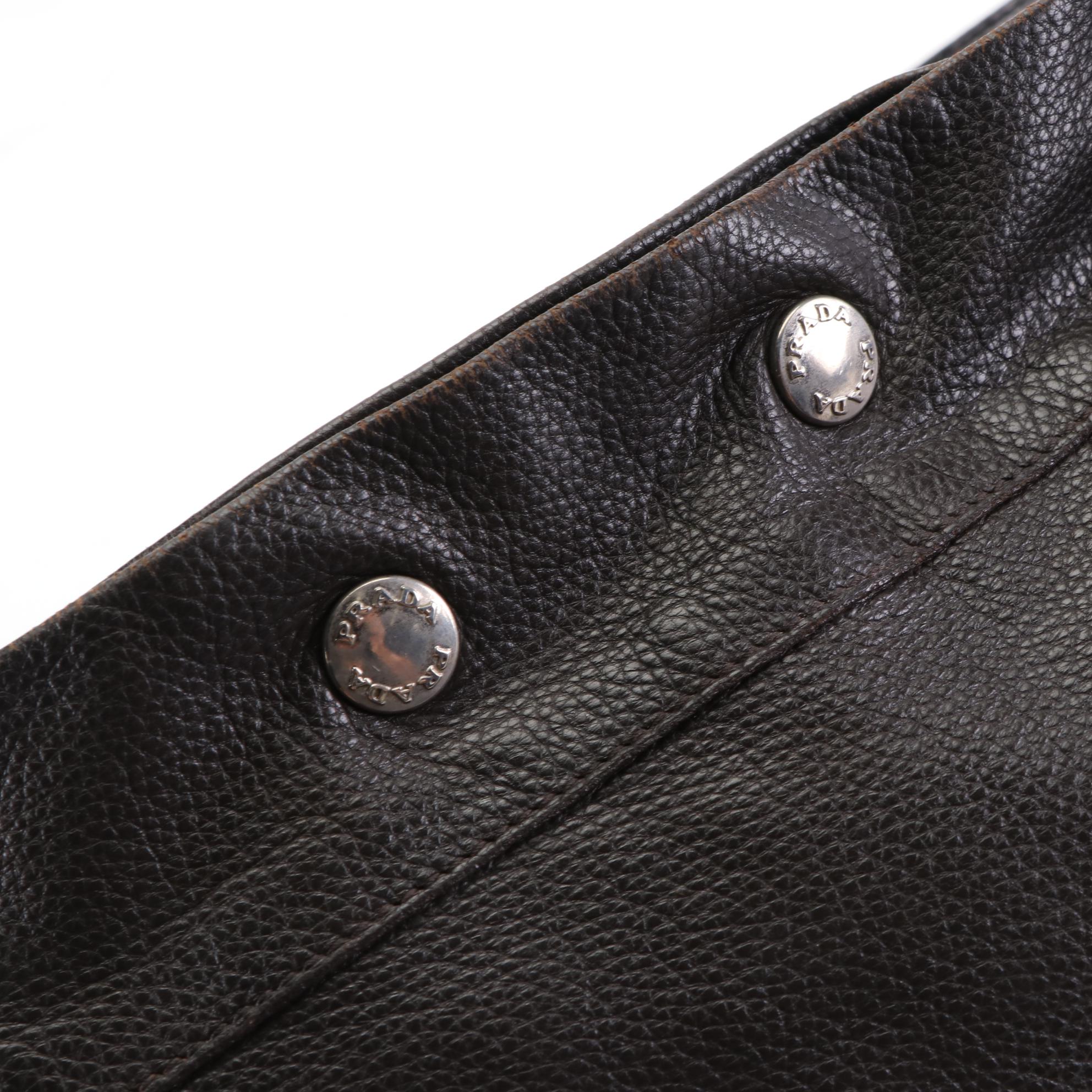 Prada Shoulder Bag in Dark Brown Grained Leather