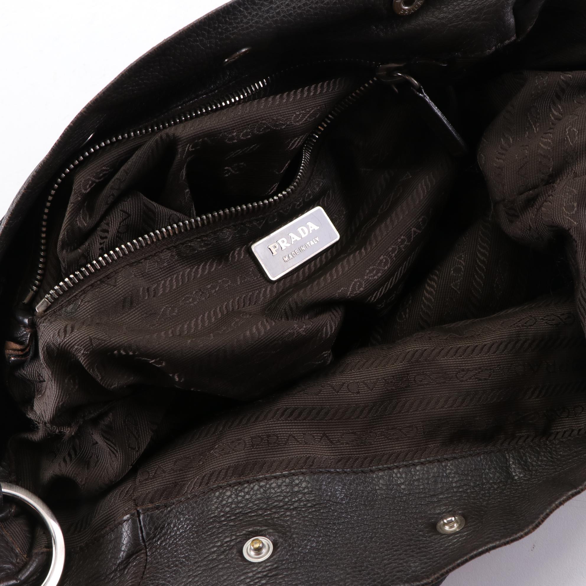 Prada Shoulder Bag in Dark Brown Grained Leather