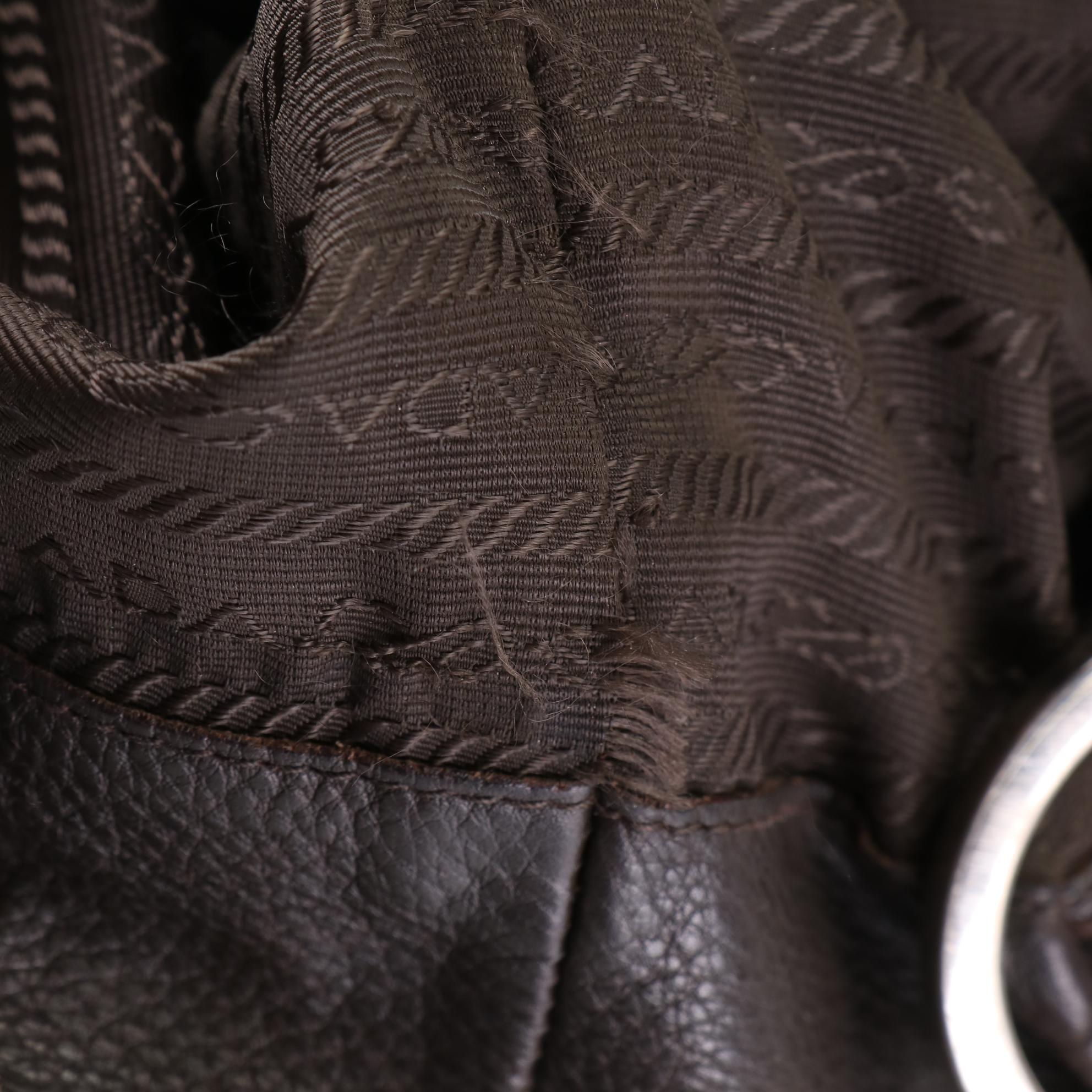 Prada Shoulder Bag in Dark Brown Grained Leather