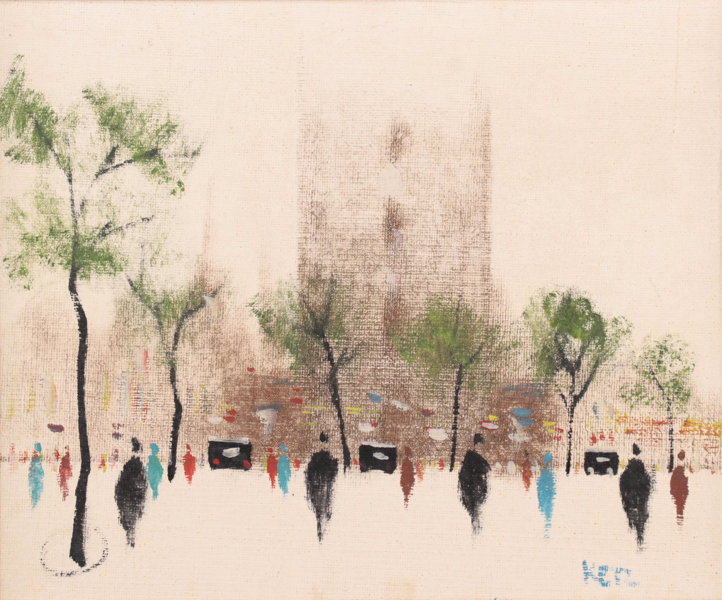 Fritz Ketz Oil Painting of Figures in Cityscape