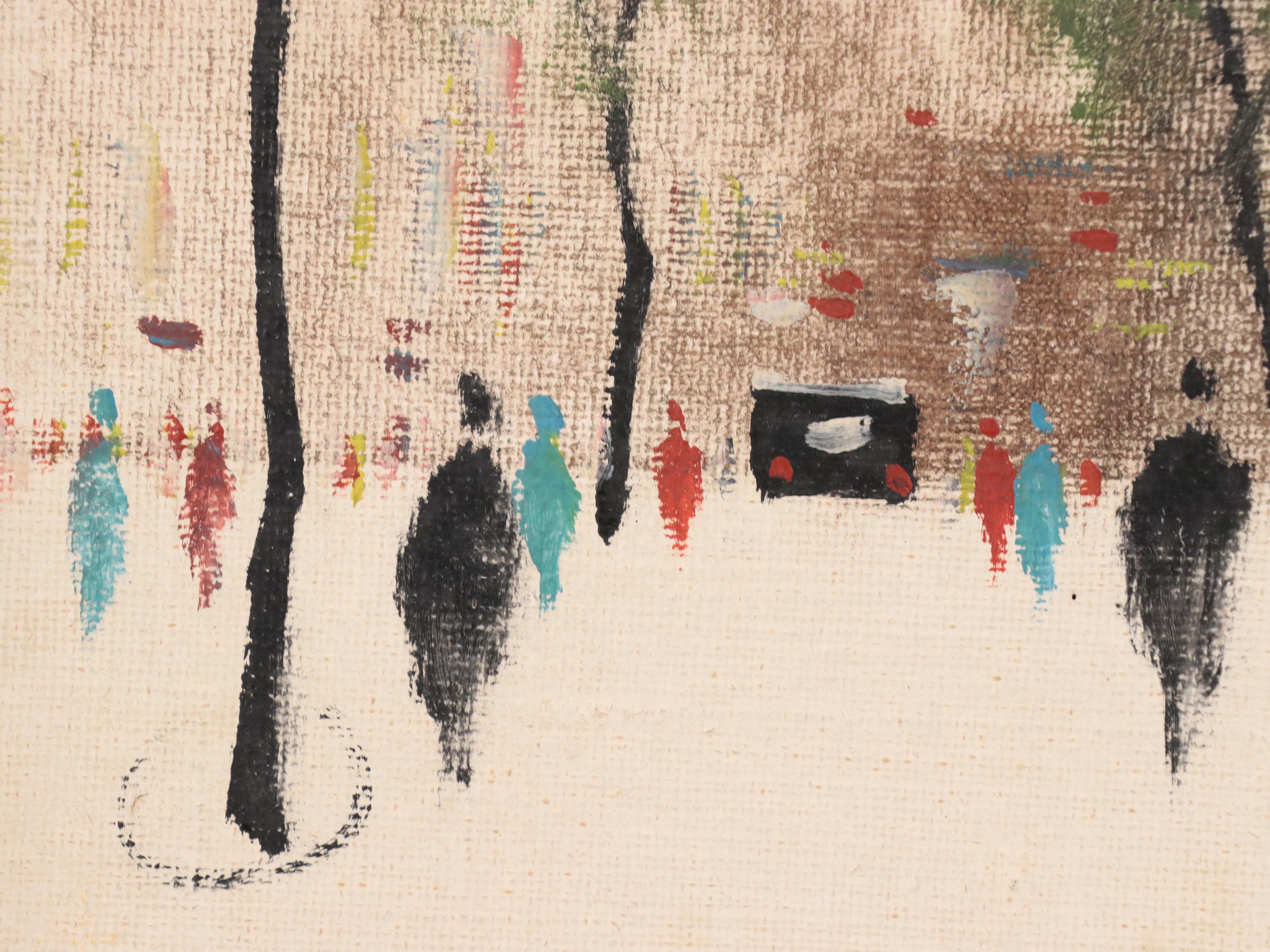 Fritz Ketz Oil Painting of Figures in Cityscape