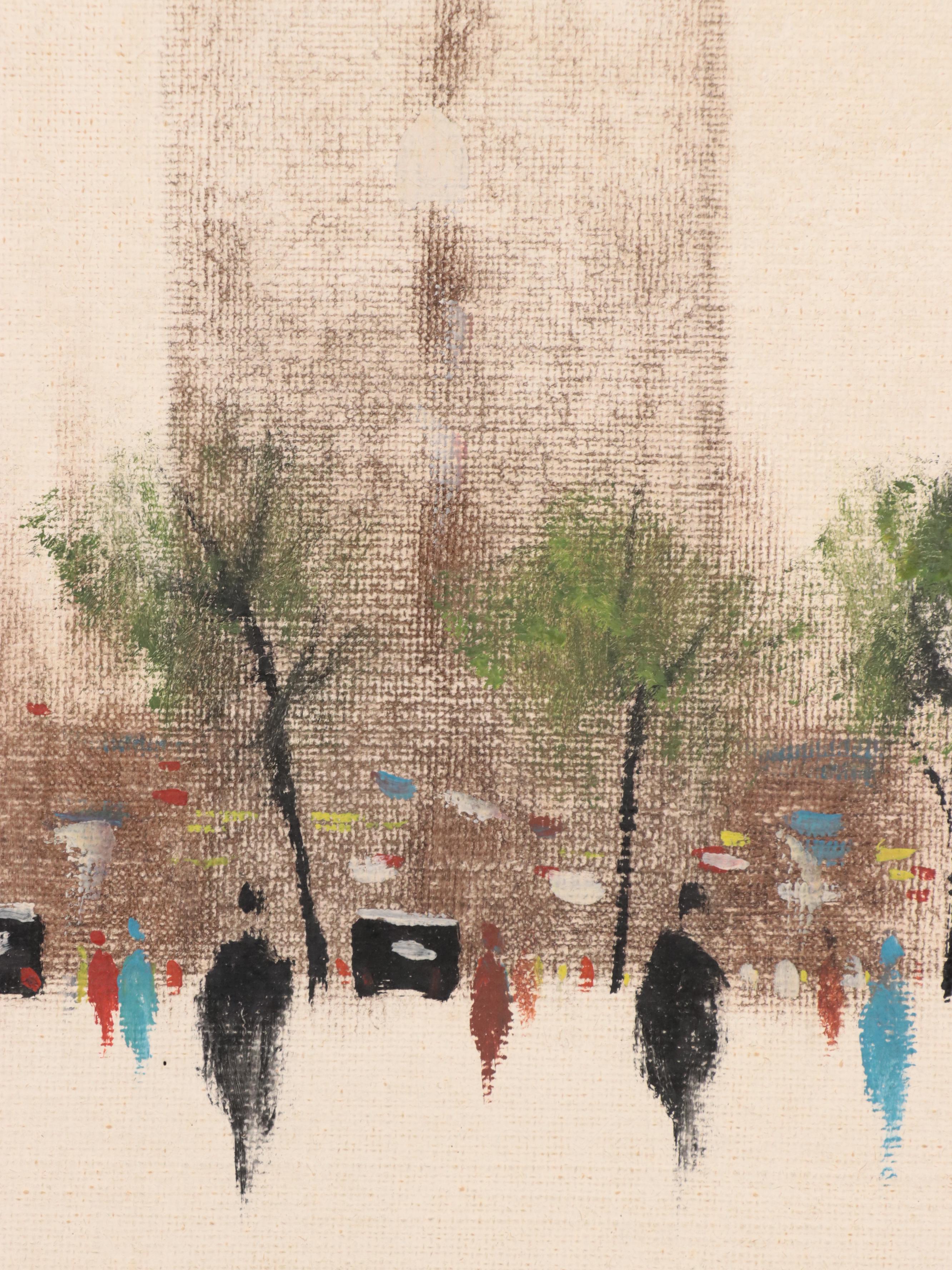 Fritz Ketz Oil Painting of Figures in Cityscape