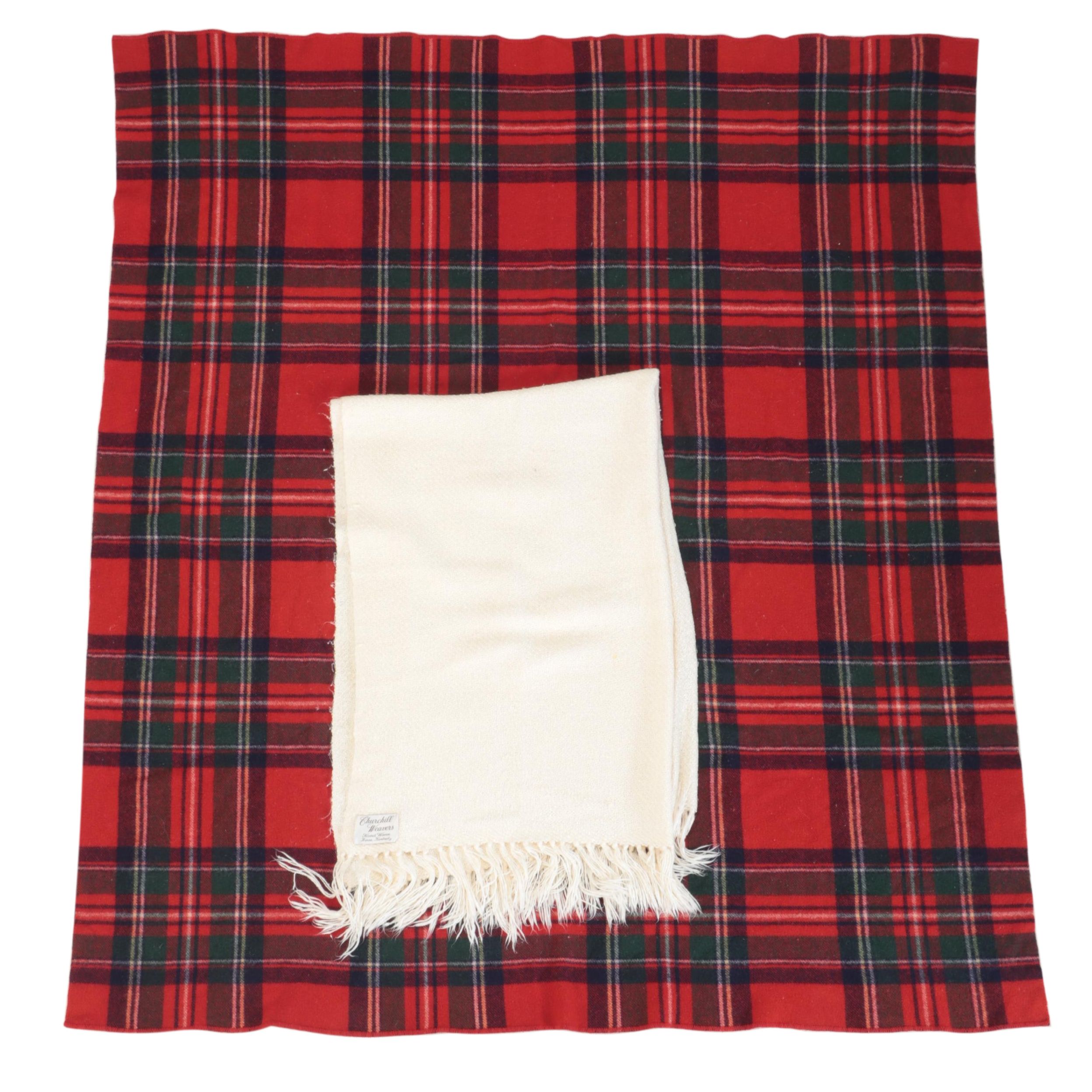 Churchill Weavers Kentucky Handwoven Fringed Throw with Other Plaid Wool Blanket