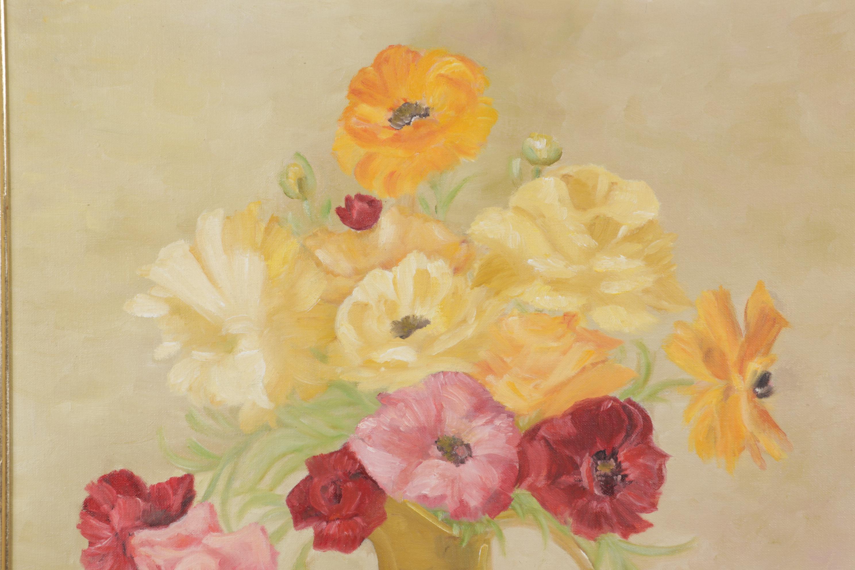 V. Thomas Floral Still Life Oil Painting, 1975