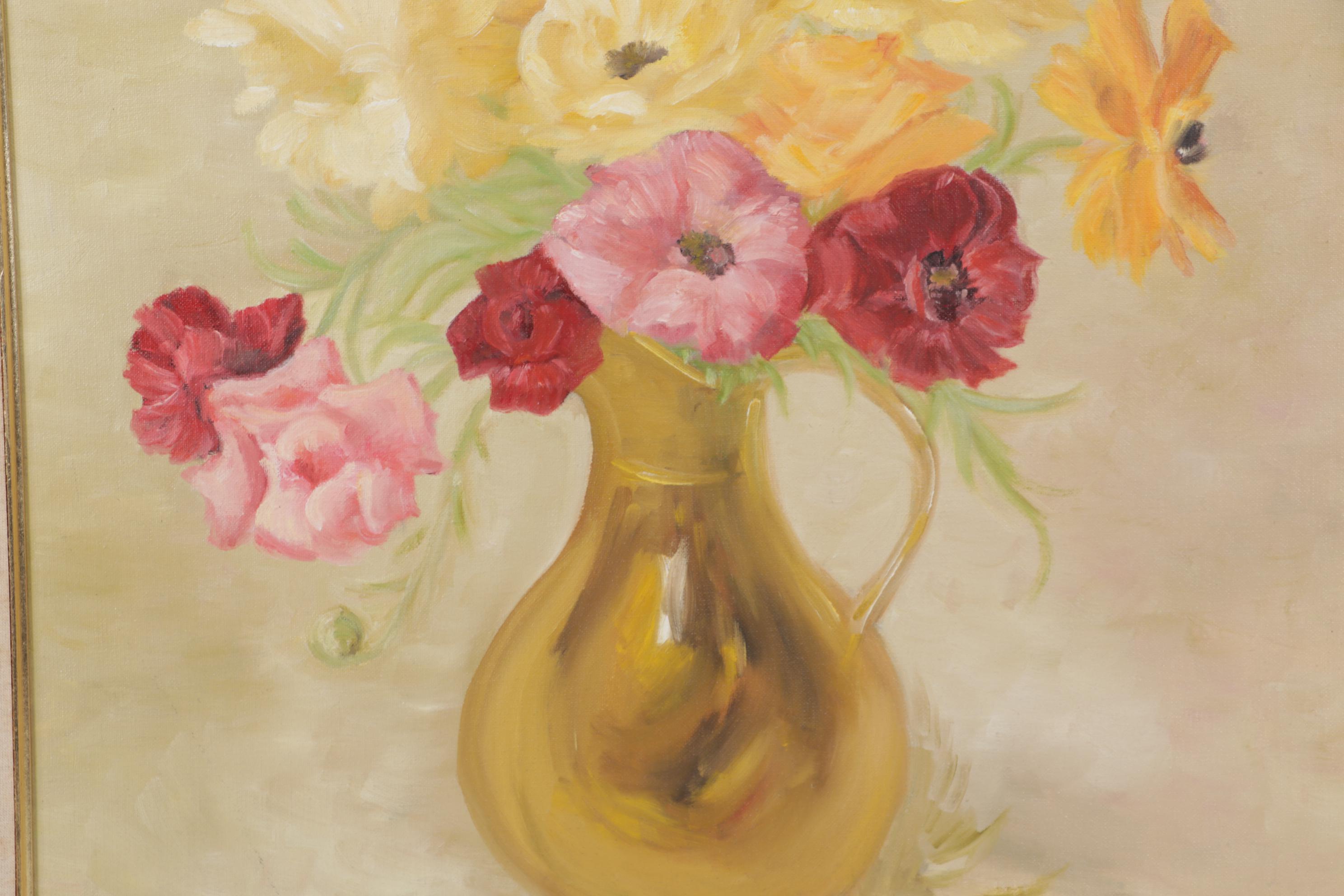V. Thomas Floral Still Life Oil Painting, 1975