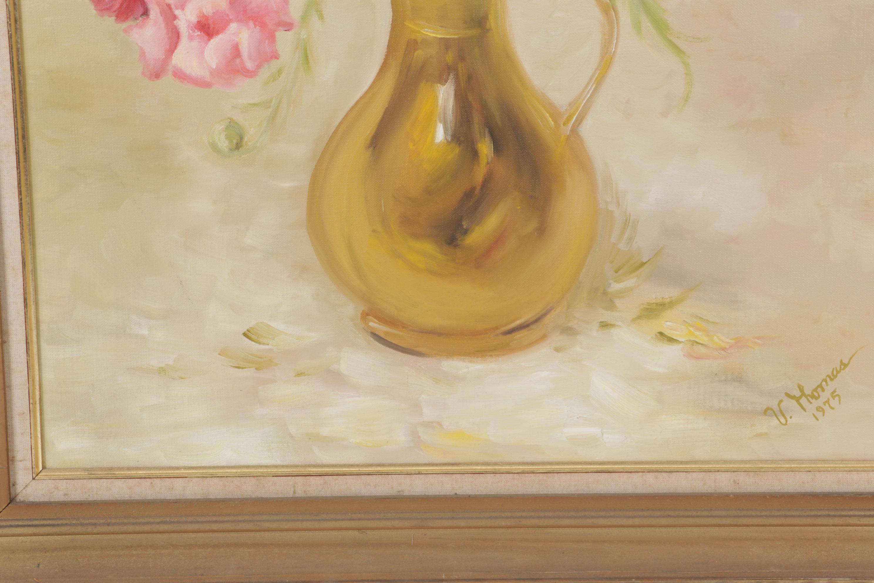 V. Thomas Floral Still Life Oil Painting, 1975