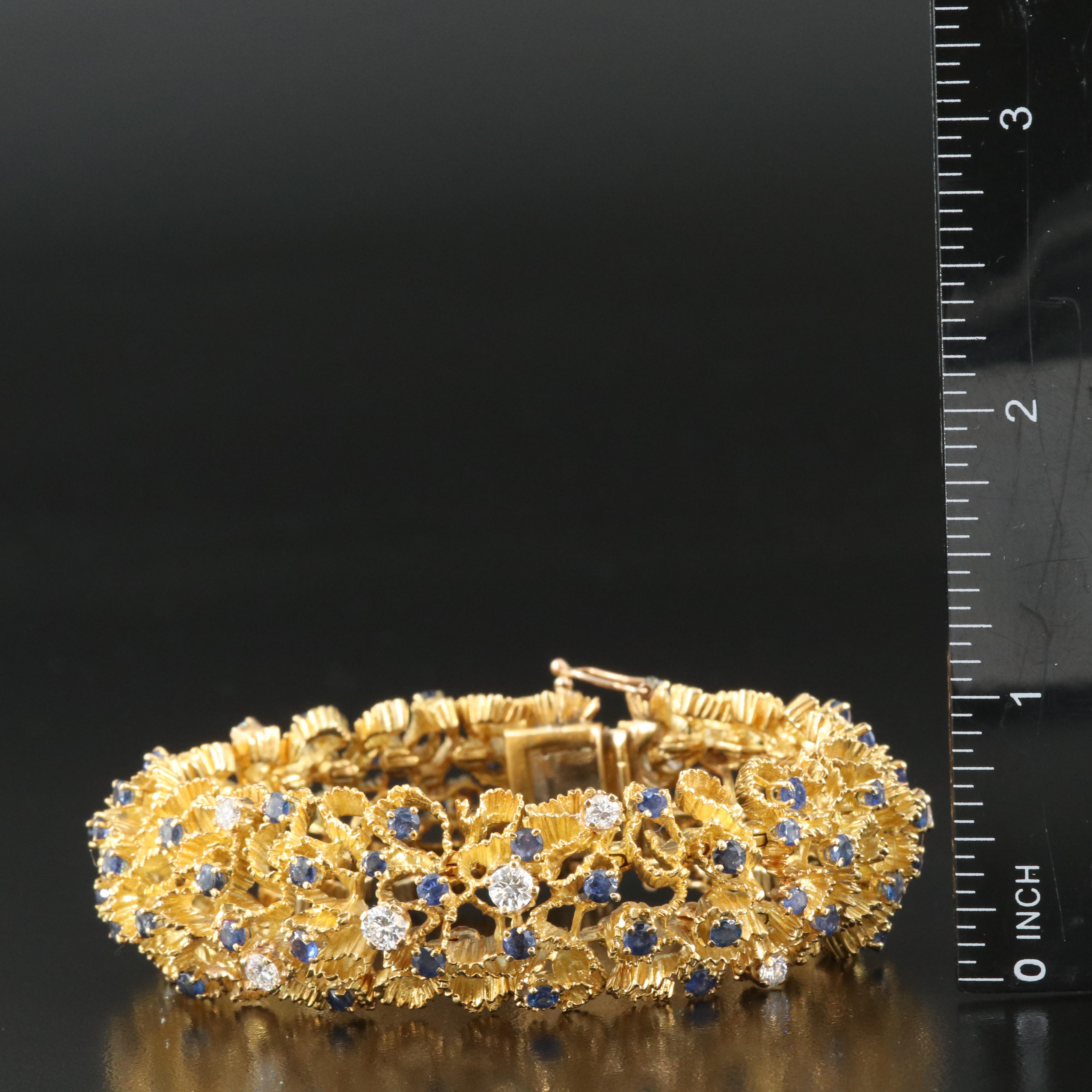 1960s 18K 1.83 CTW Diamond and Sapphire Ruffle Link Bracelet