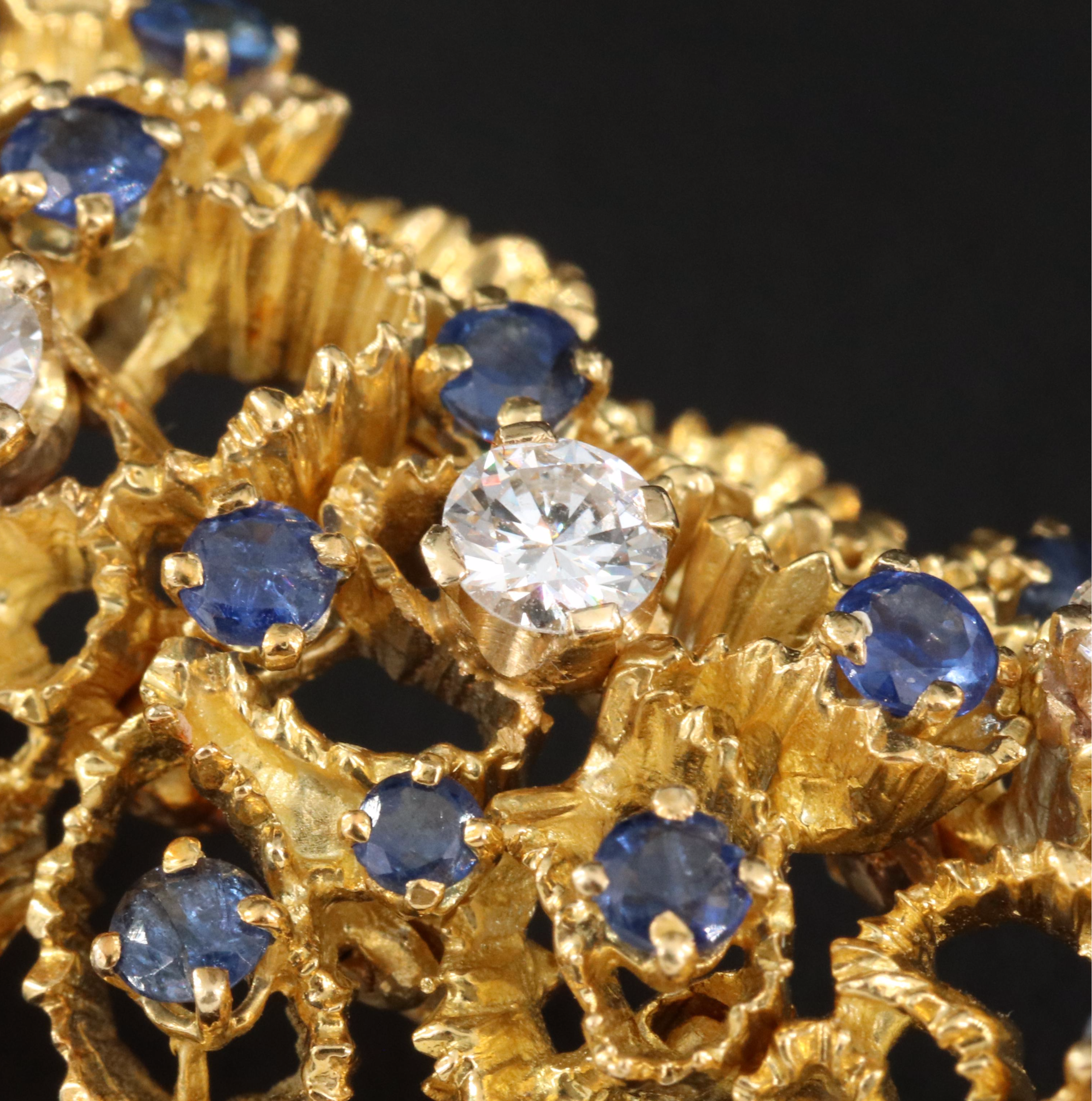 1960s 18K 1.83 CTW Diamond and Sapphire Ruffle Link Bracelet