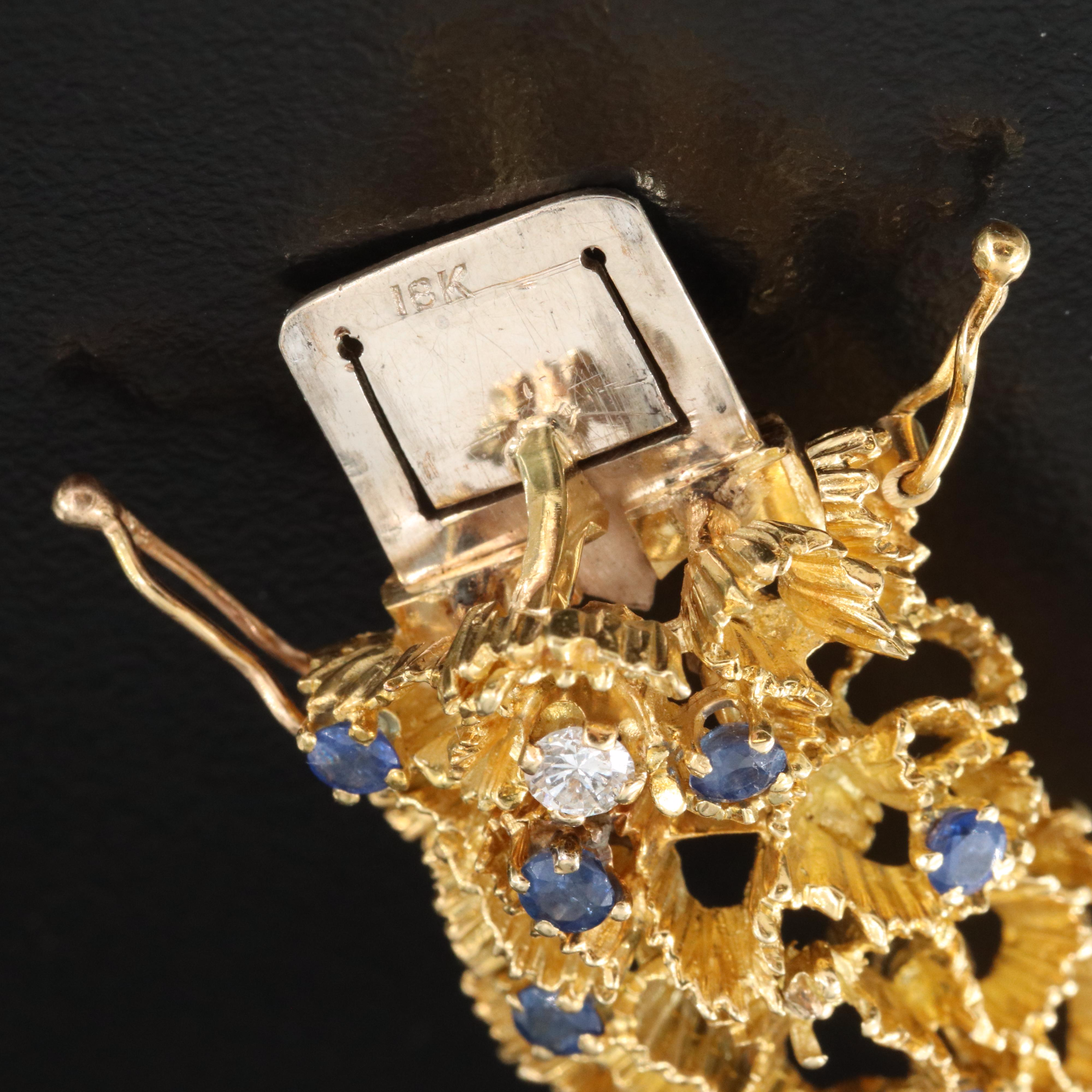 1960s 18K 1.83 CTW Diamond and Sapphire Ruffle Link Bracelet