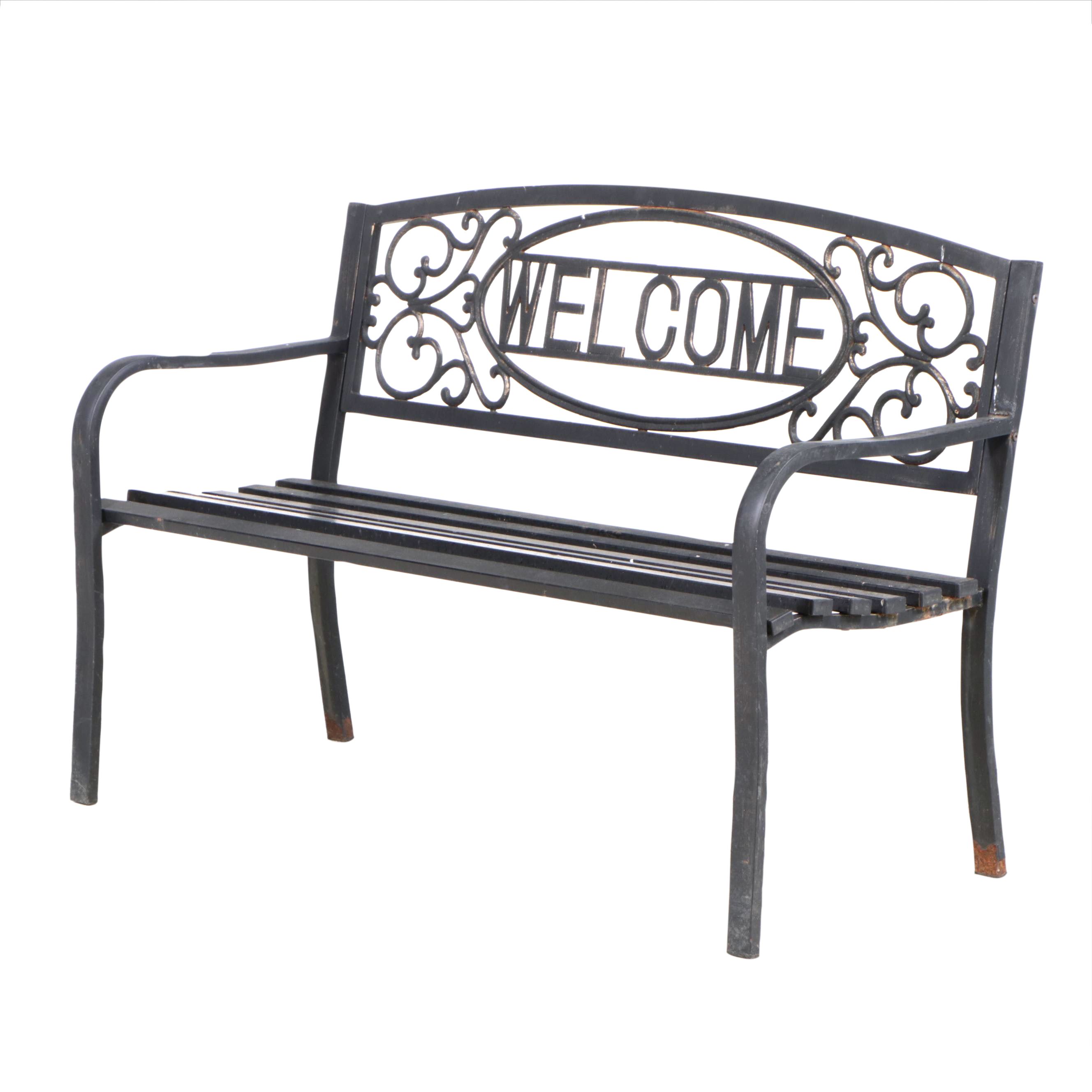 Patinated Metal "WELCOME" Garden Bench