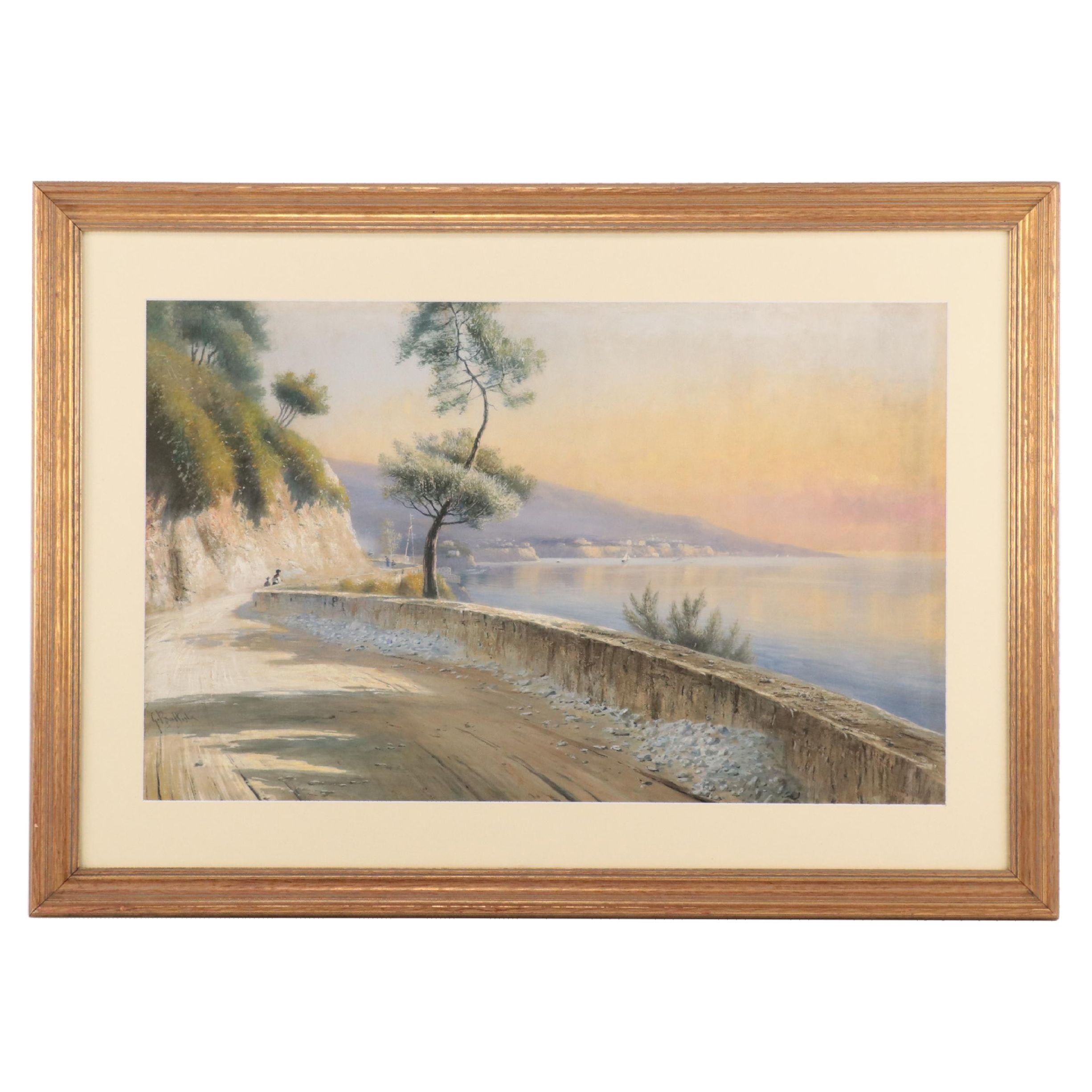 Giovanni Battista Watercolor Painting of Coastal Landscape