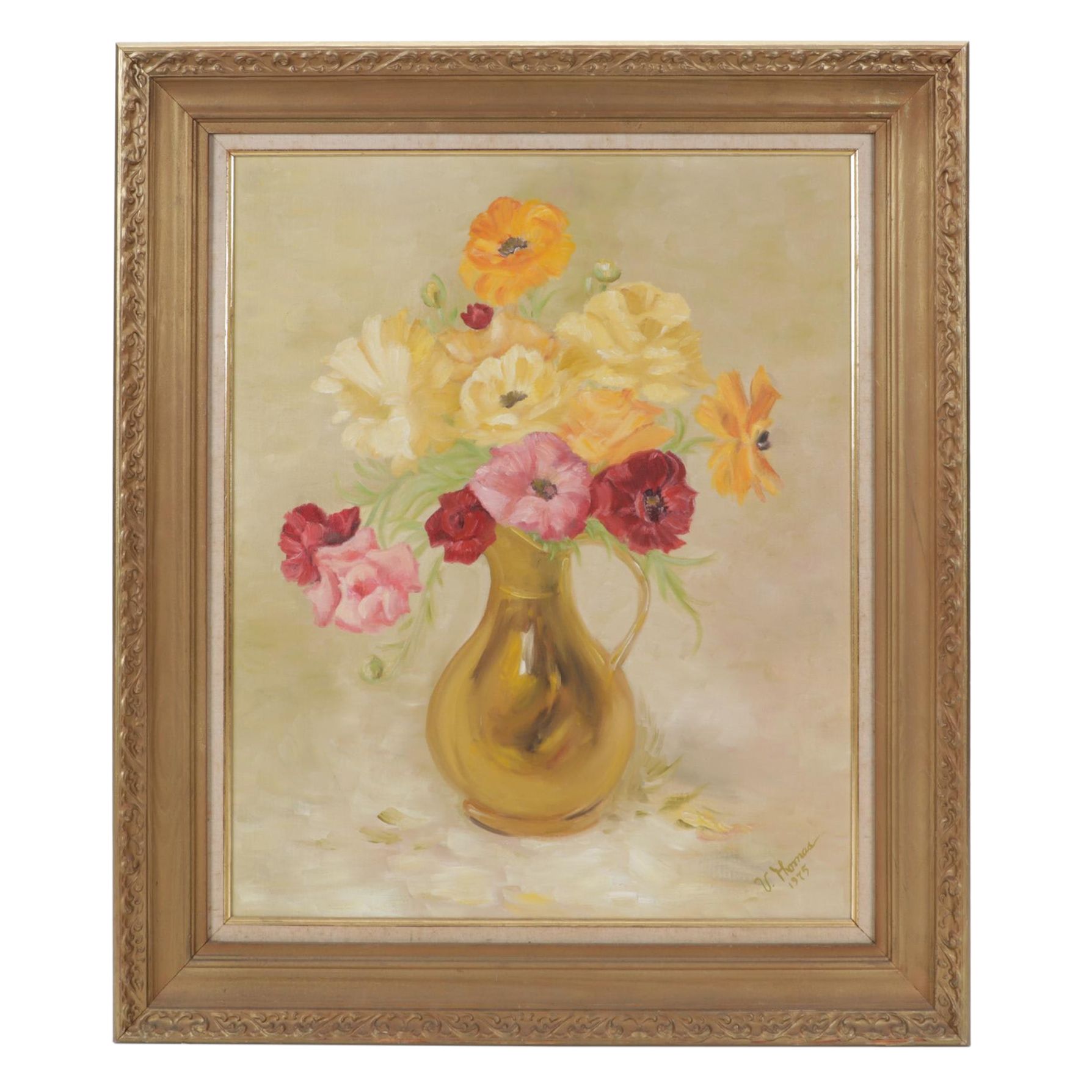 V. Thomas Floral Still Life Oil Painting, 1975