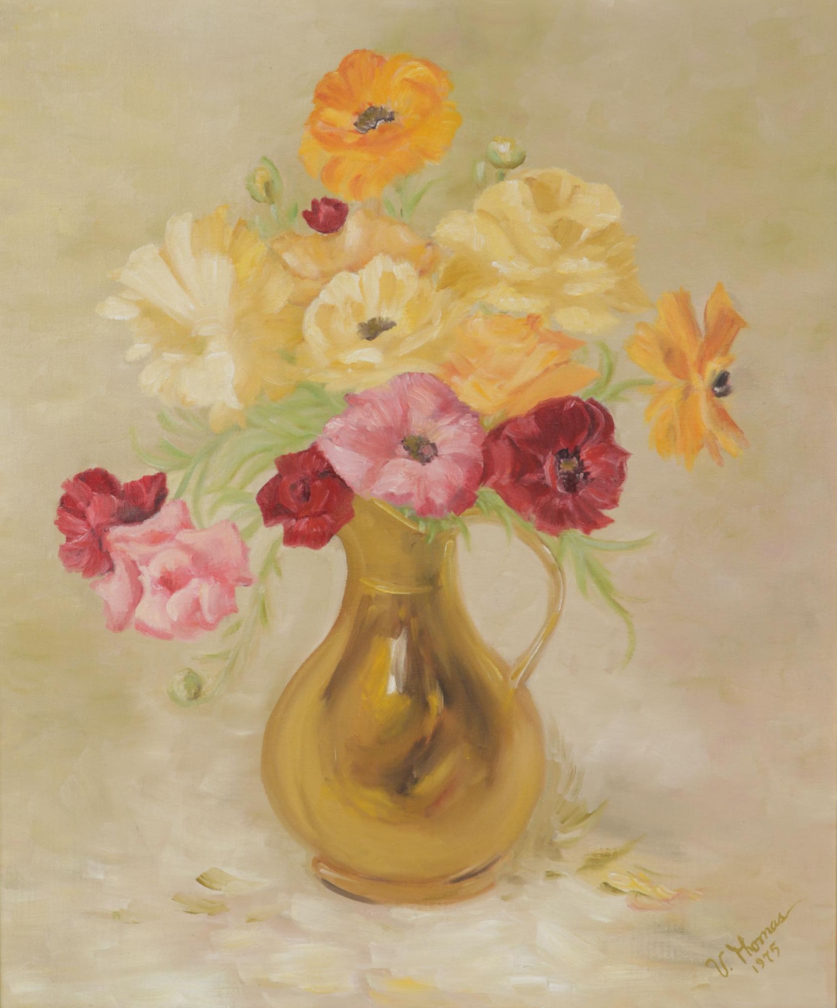 V. Thomas Floral Still Life Oil Painting, 1975