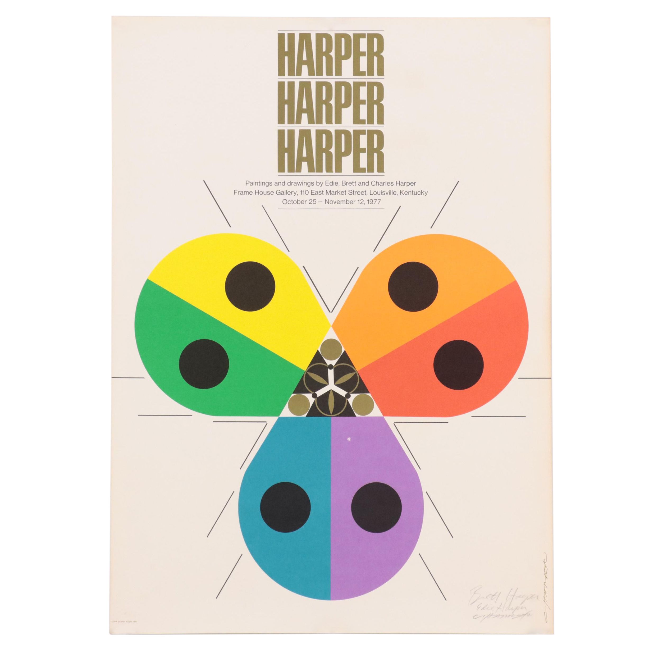 Charley Harper Lithograph Exhibition Poster "Harper, Harper, Harper," 1977
