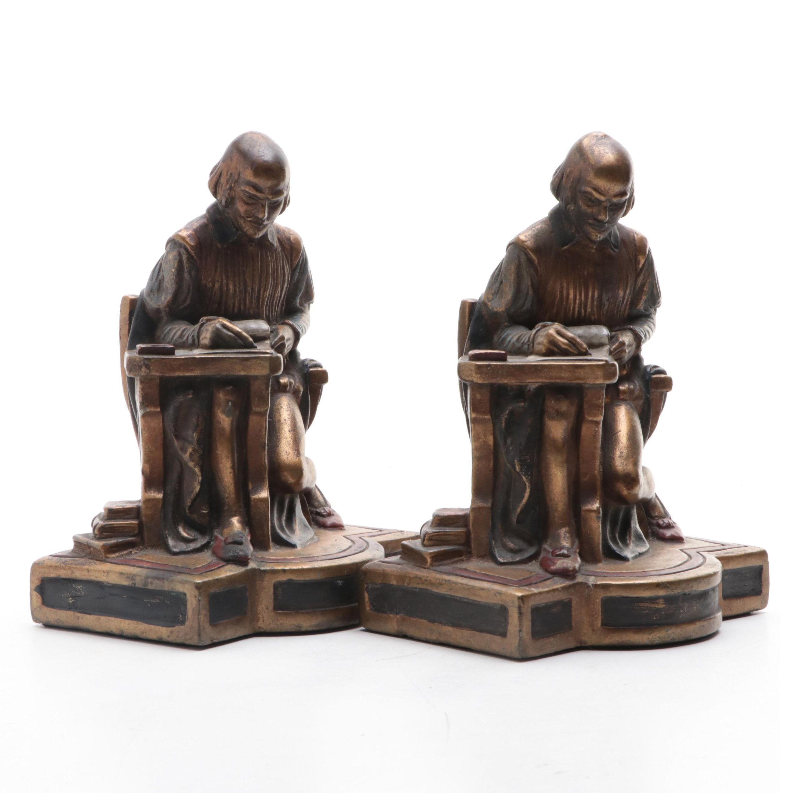 Armor Bronze Shakespeare Bronze Clad Bookends, Mid-20th Century
