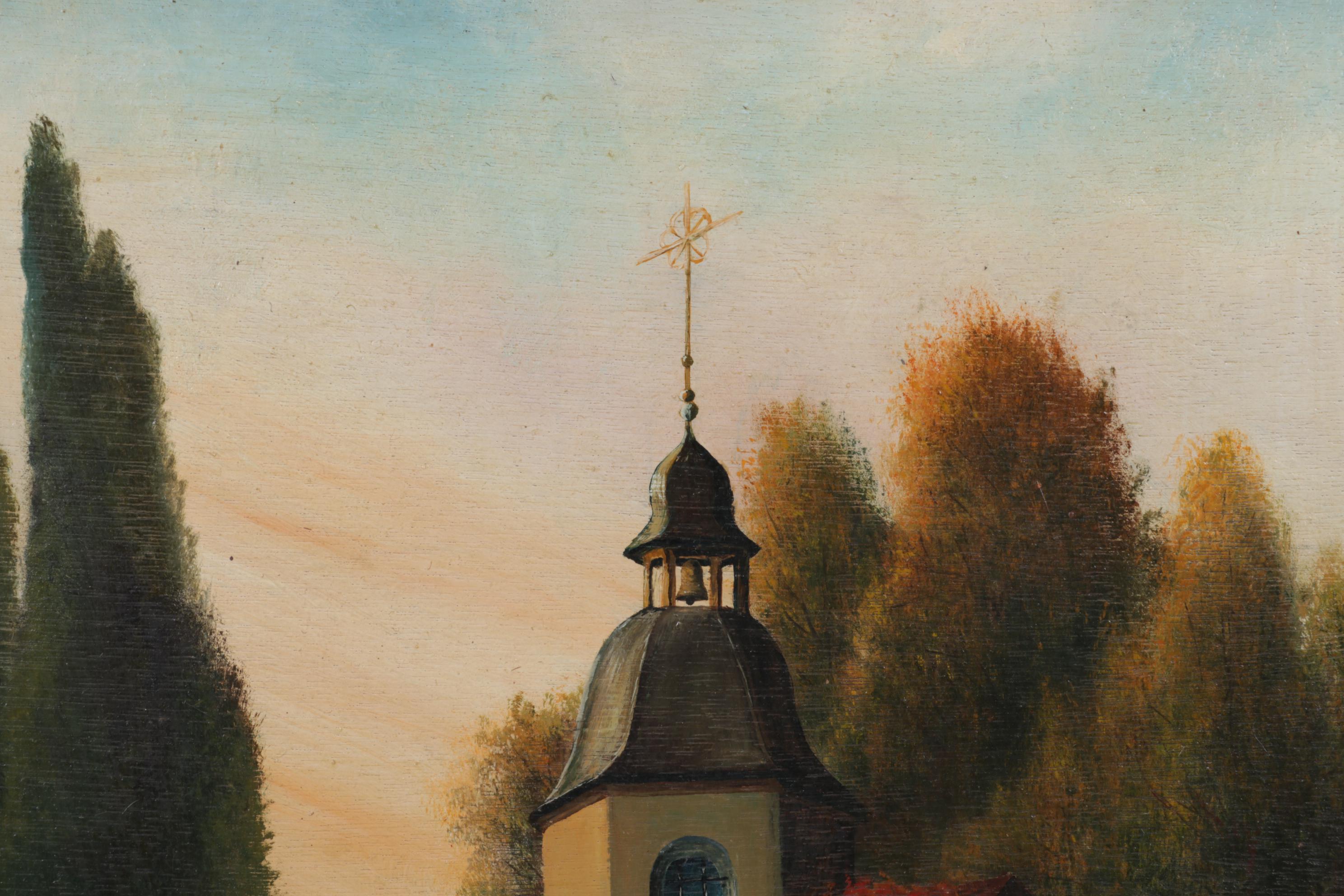 Hans Klesper Oil Painting of Small Bucolic Chapel, Circa 1970