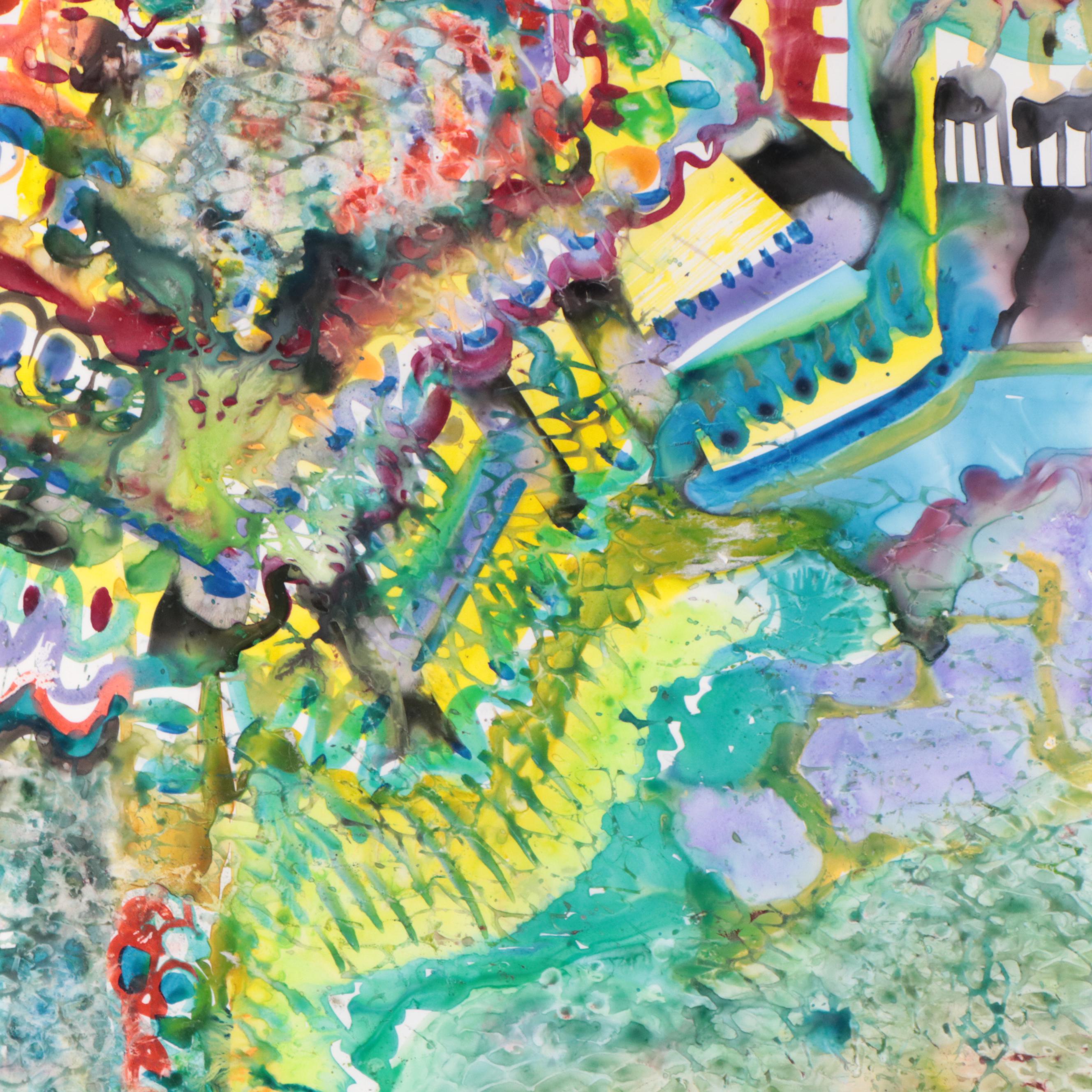 Phiris Sickels Collaborative Non-Objective Abstract Watercolor Painting