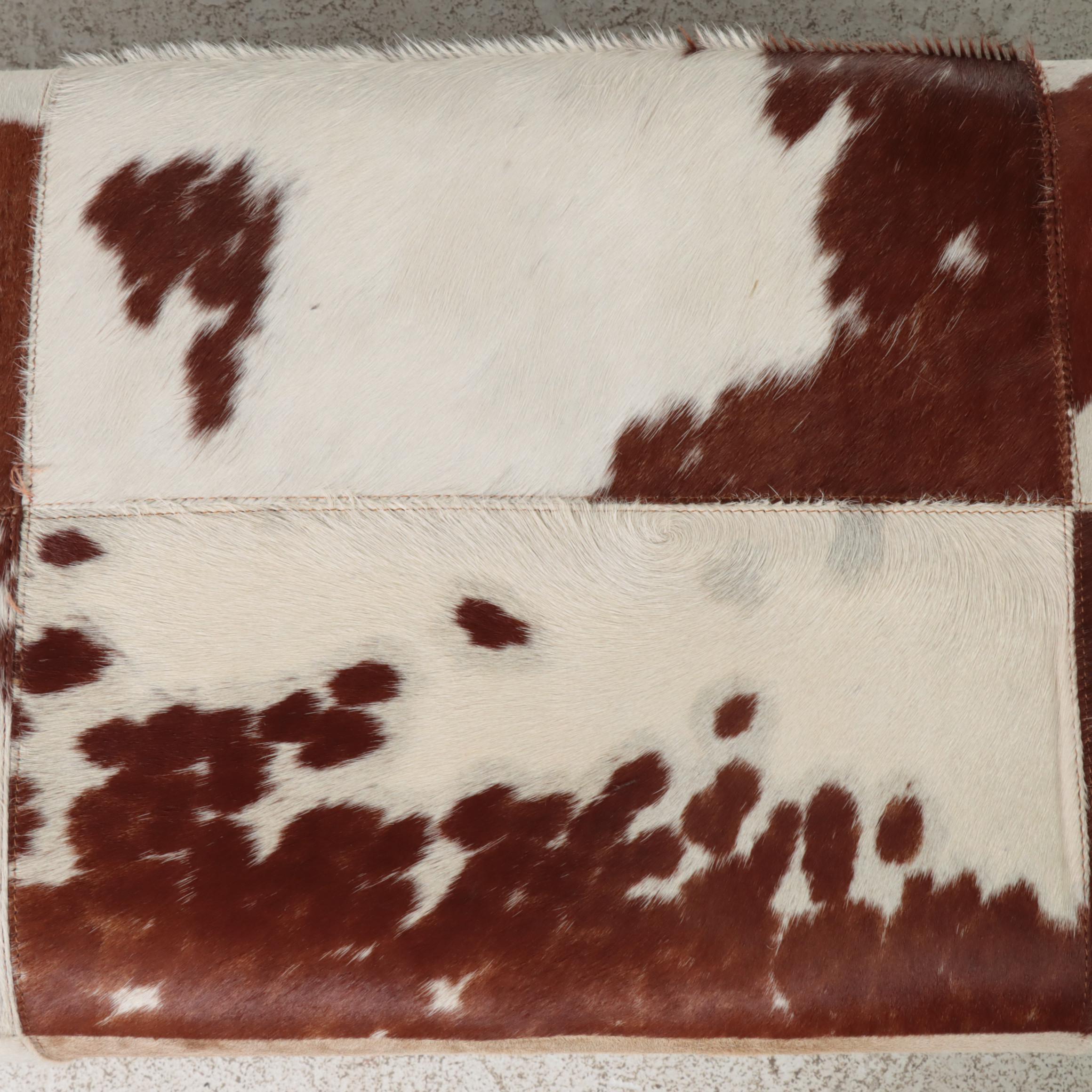 Modern Cowhide Upholstered and Chromed Metal Bench