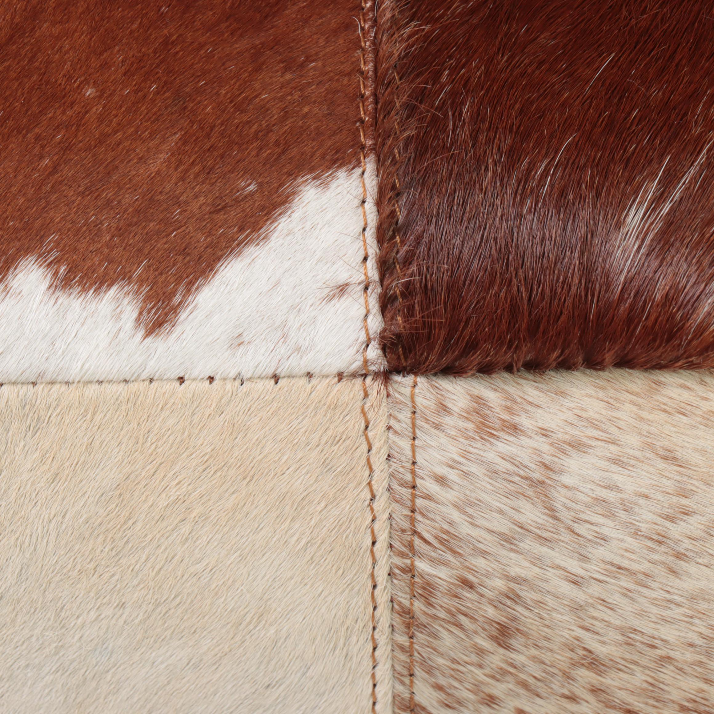 Modern Cowhide Upholstered and Chromed Metal Bench