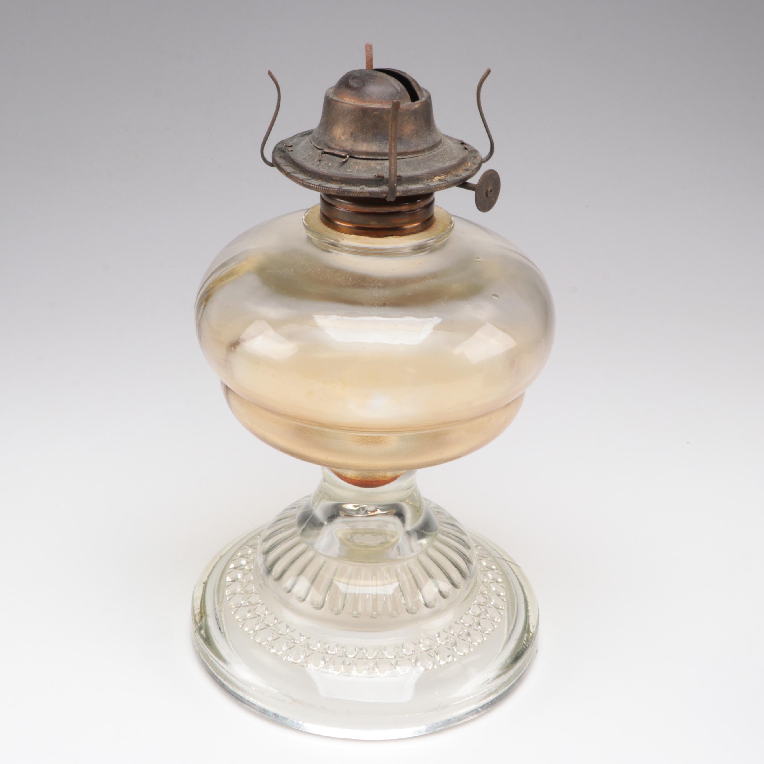 Plume & Atwood Pressed Glass Oil Lamp With Other Ceramic Oil Lamp
