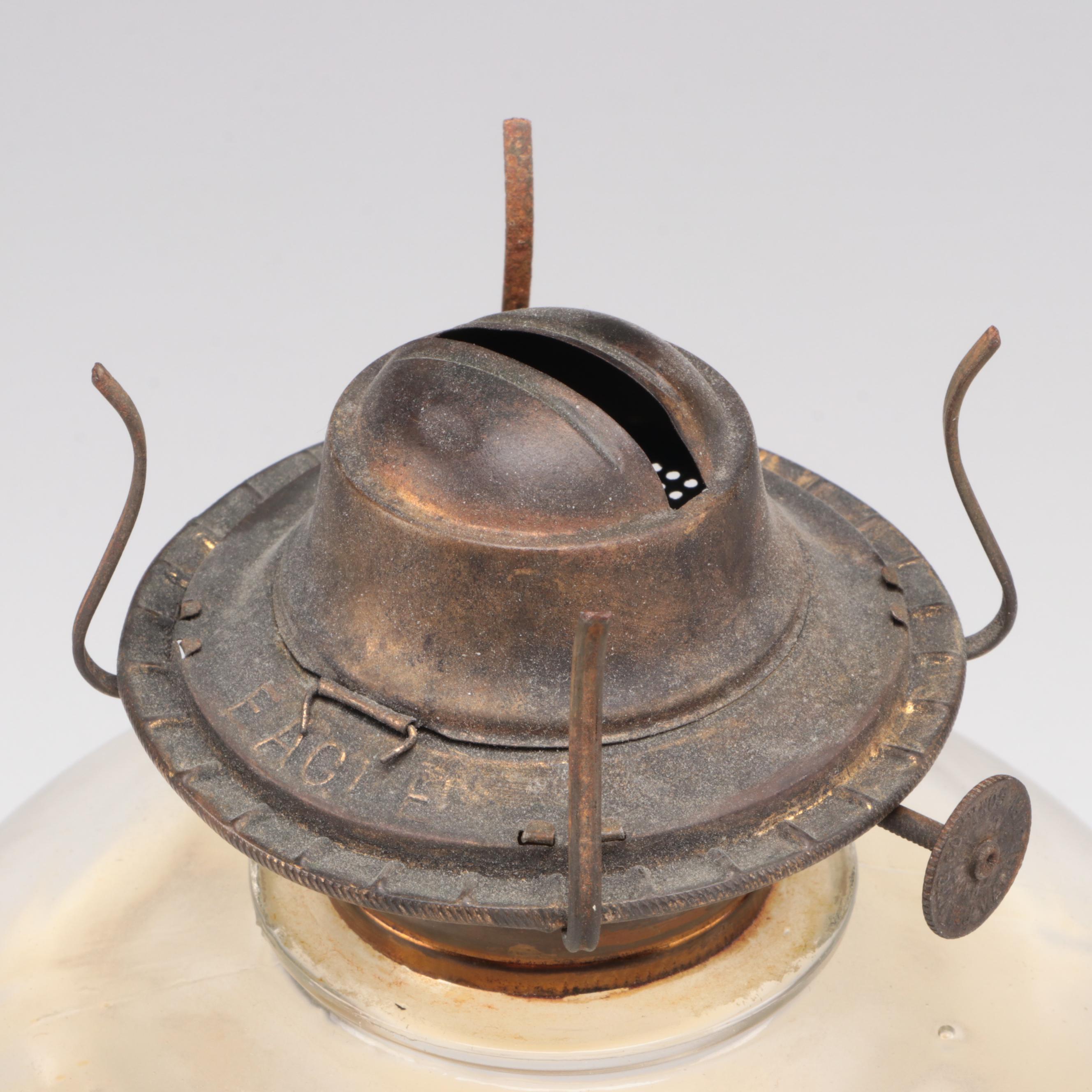 Plume & Atwood Pressed Glass Oil Lamp With Other Ceramic Oil Lamp