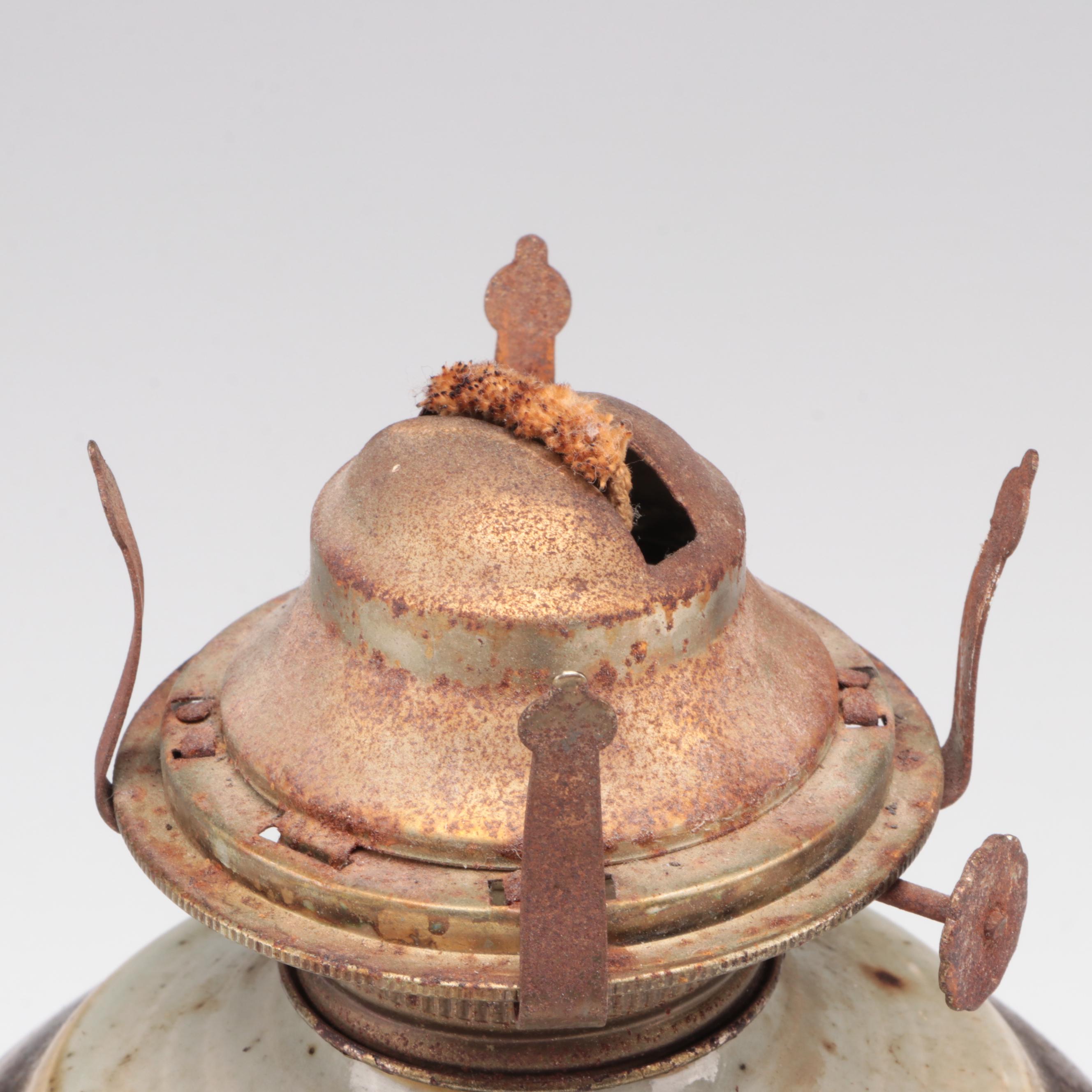 Plume & Atwood Pressed Glass Oil Lamp With Other Ceramic Oil Lamp