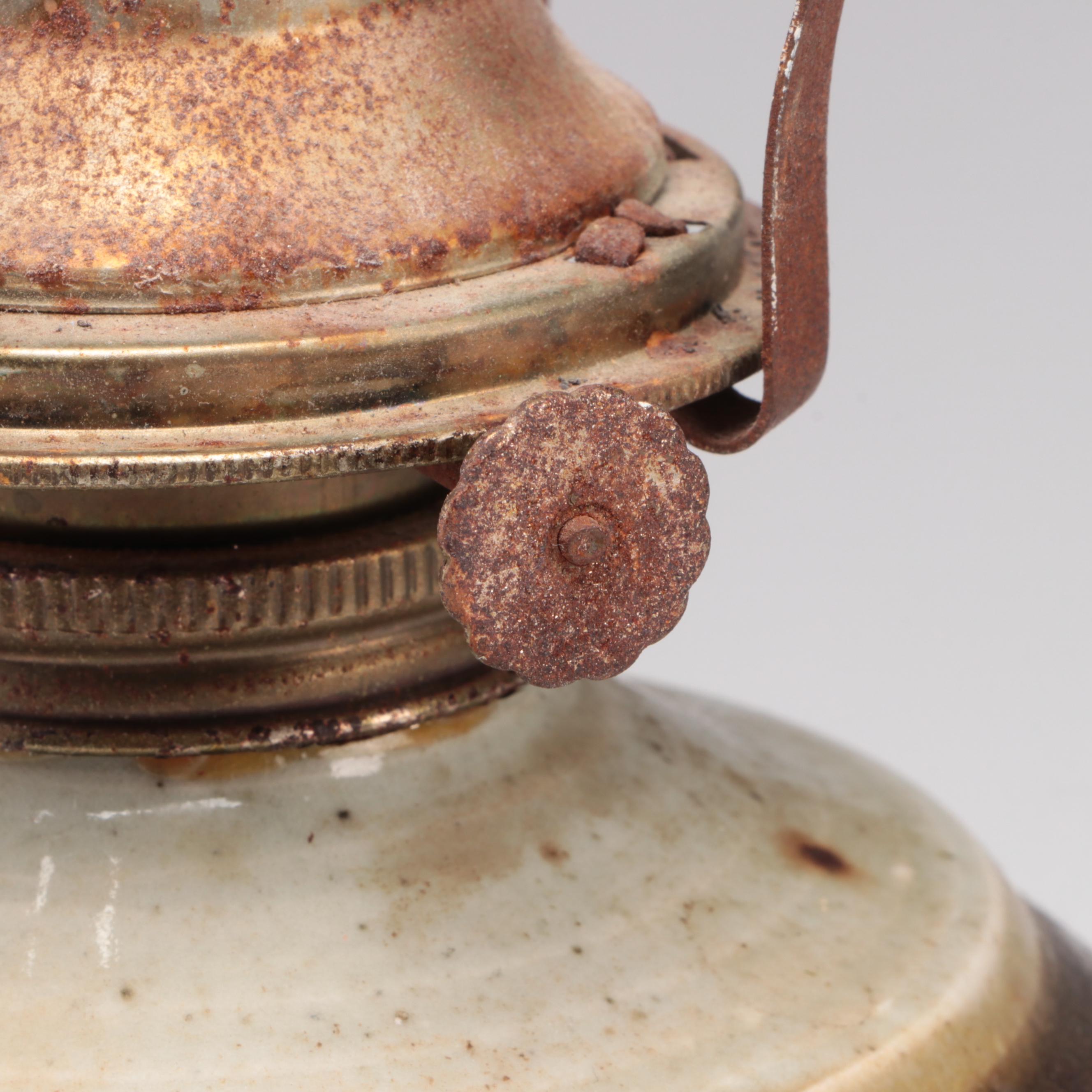 Plume & Atwood Pressed Glass Oil Lamp With Other Ceramic Oil Lamp