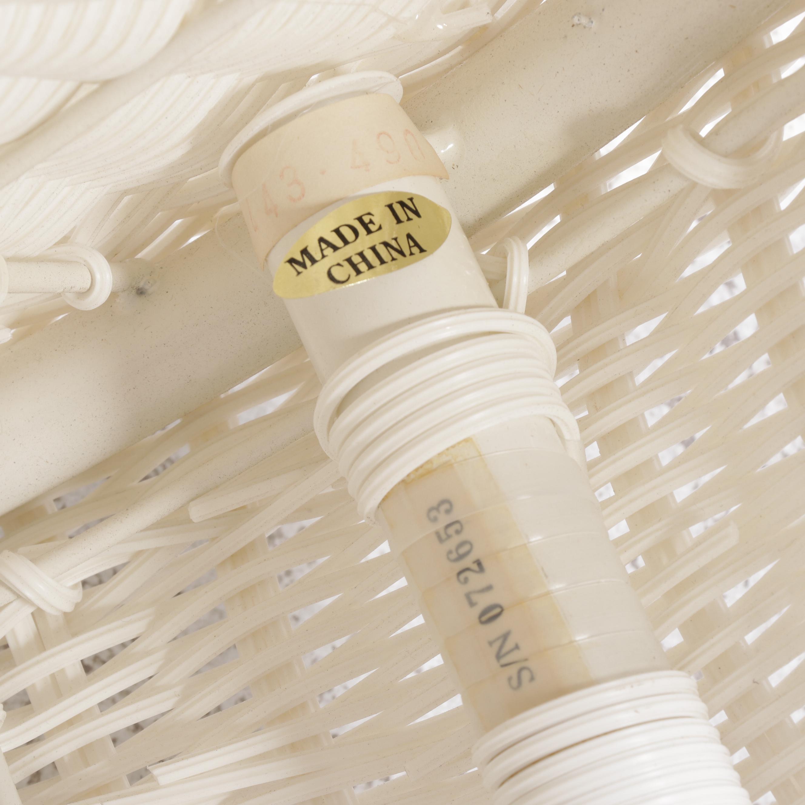 White Resin Wicker Side Table with Stool