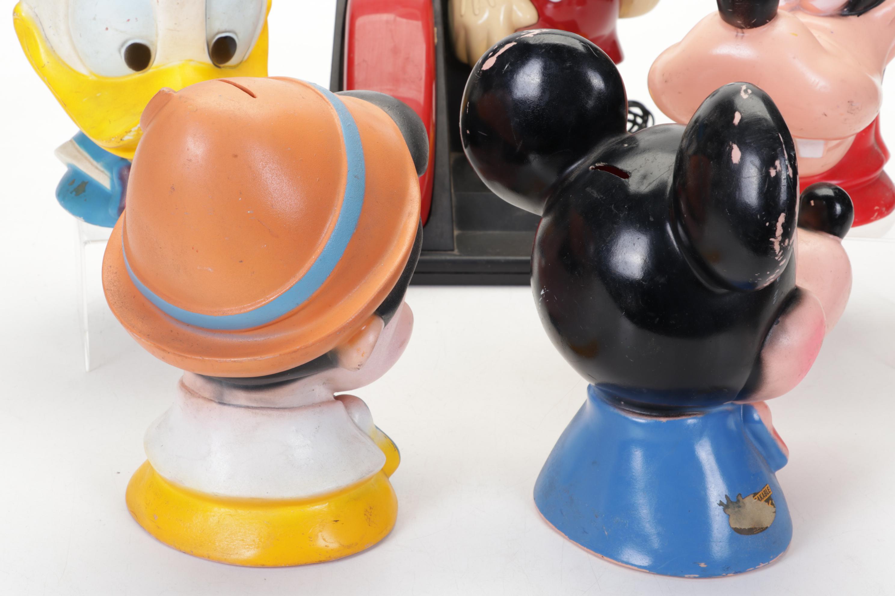 Mickey Mouse Telephone, Donald Duck, Pluto, Pinocchio and Other Coin Banks
