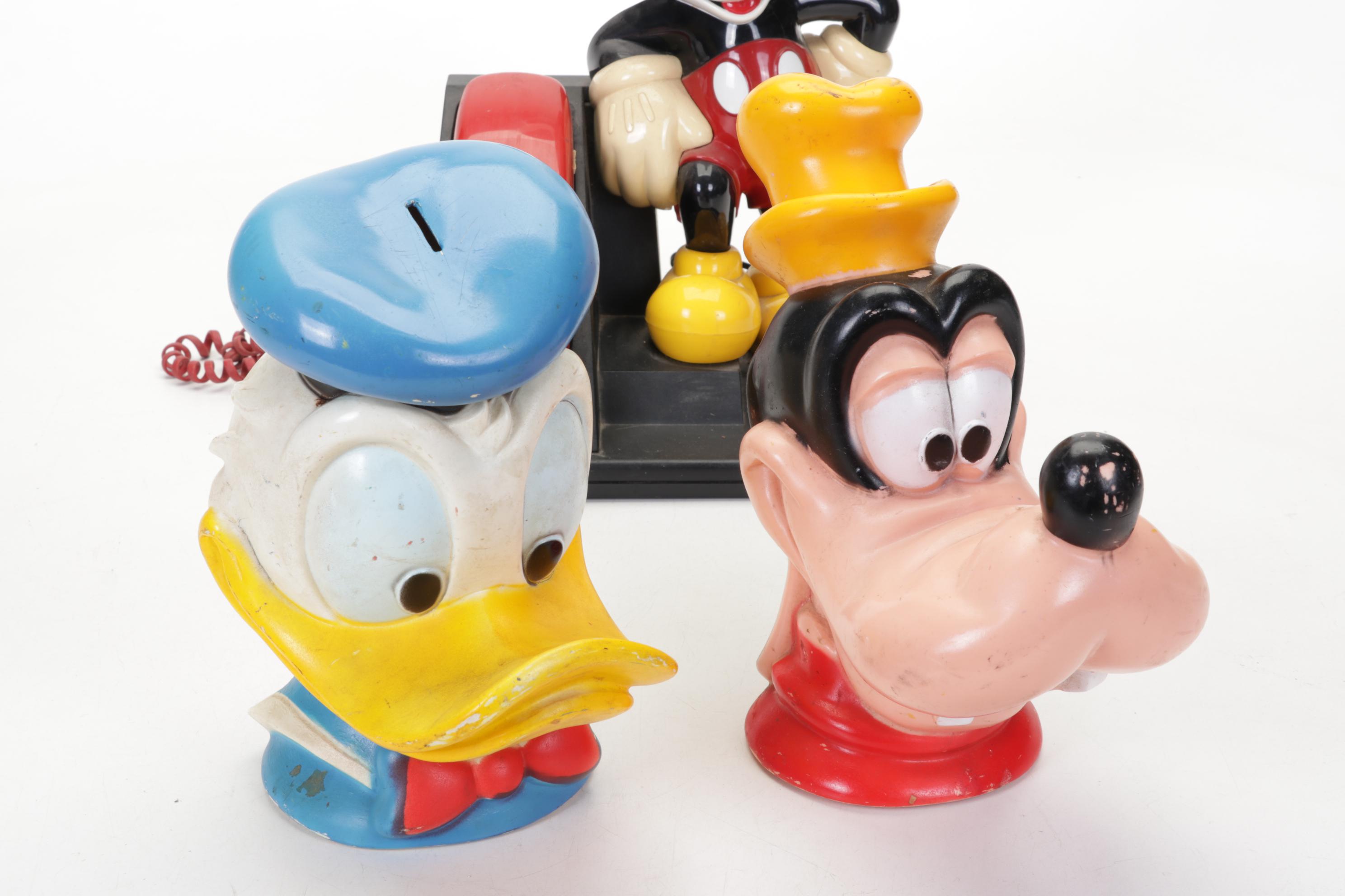 Mickey Mouse Telephone, Donald Duck, Pluto, Pinocchio and Other Coin Banks