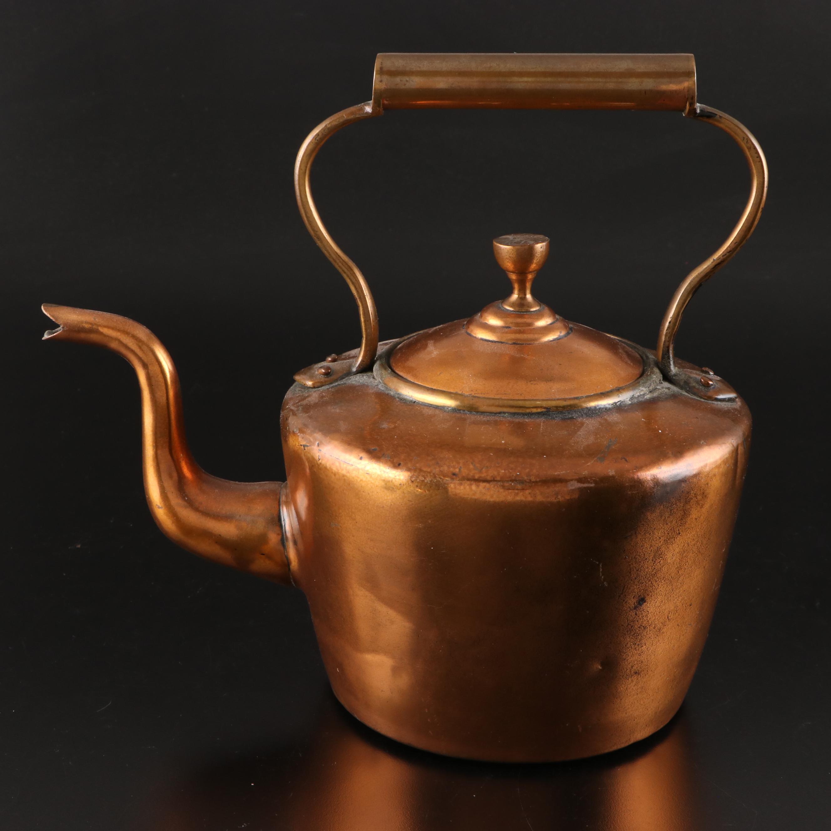 Royal Holland Pewter Pitcher with Cream and Sugar and Other Copper Kettle