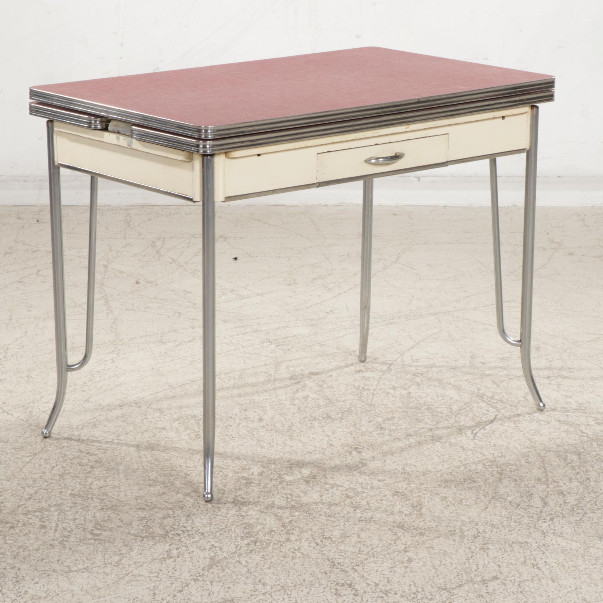 Laminate Topped Chromed Metal Dinette Set with Draw Leaf Table, 1950s