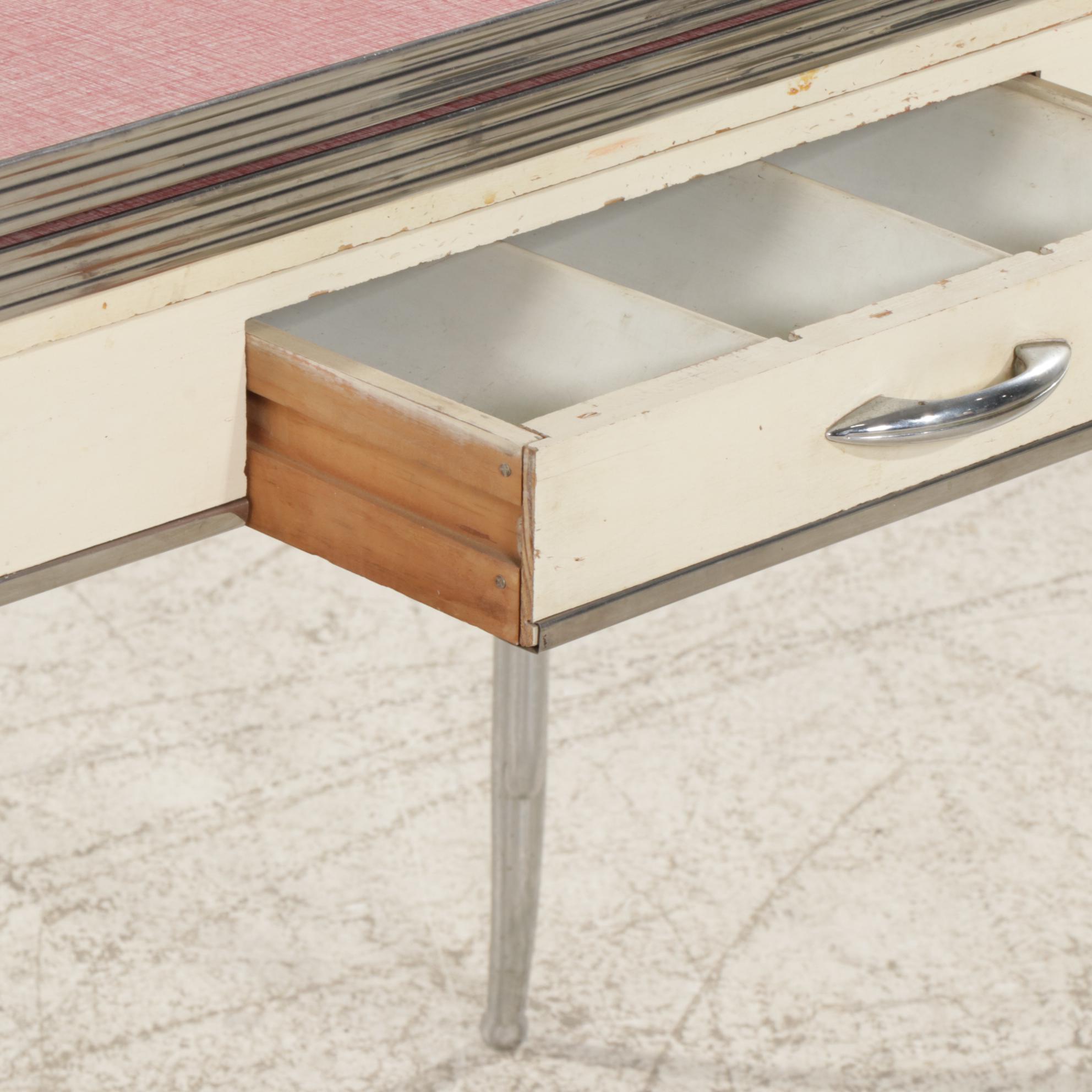 Laminate Topped Chromed Metal Dinette Set with Draw Leaf Table, 1950s