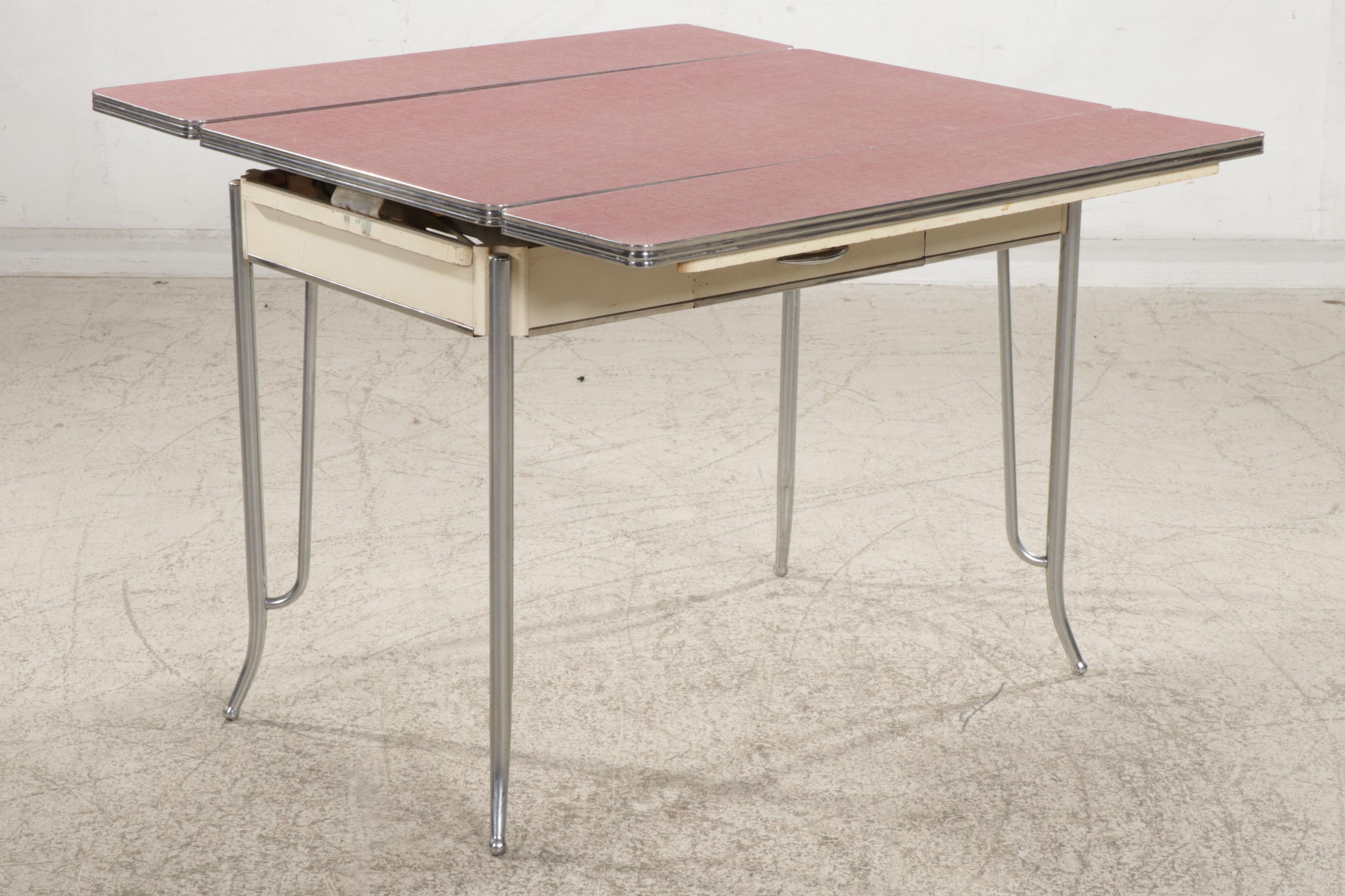 Laminate Topped Chromed Metal Dinette Set with Draw Leaf Table, 1950s