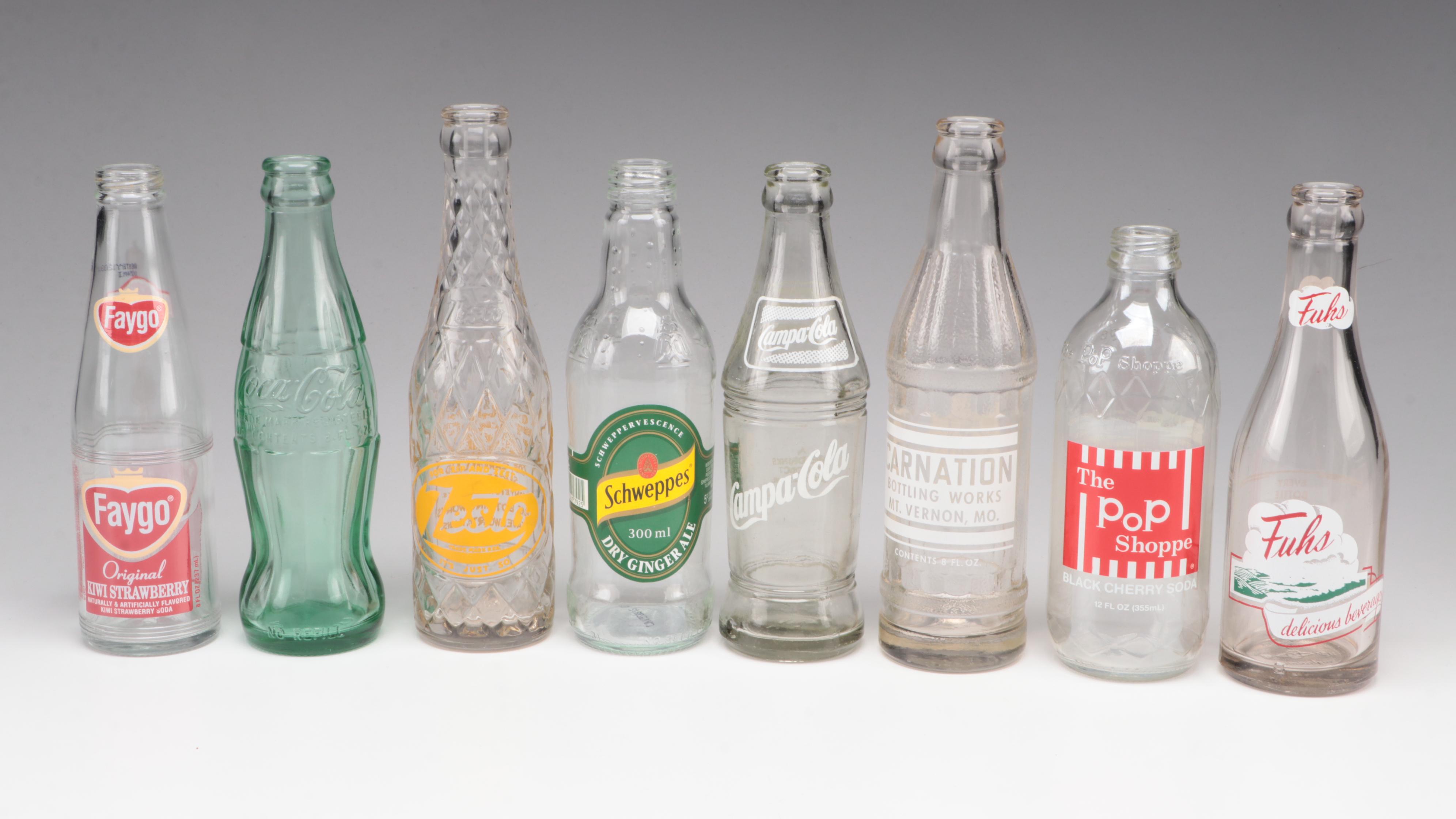 Ma's Old Fashioned, Port Orange, and Other Soda Pop Bottles, Vintage
