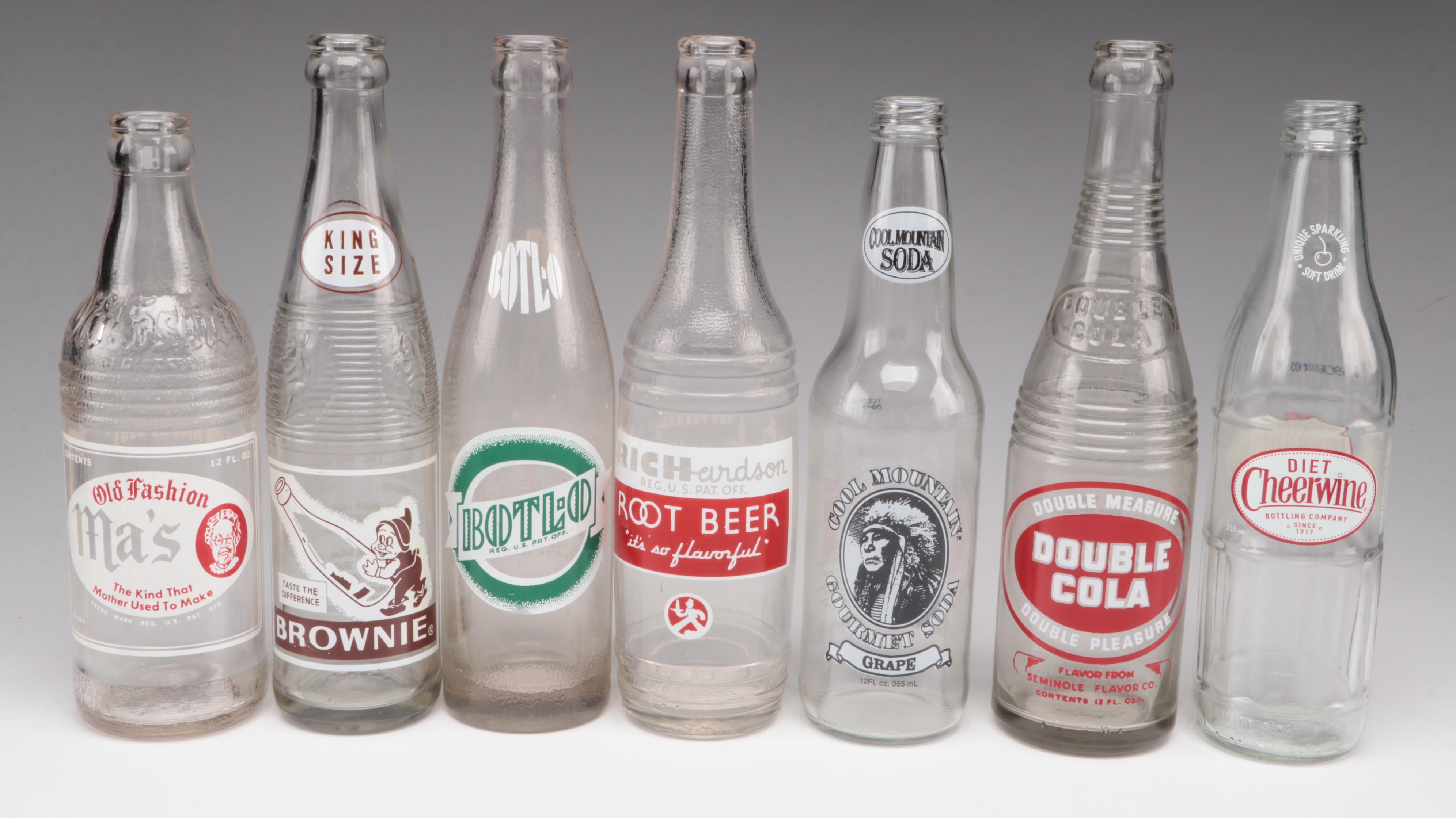 Ma's Old Fashioned, Port Orange, and Other Soda Pop Bottles, Vintage