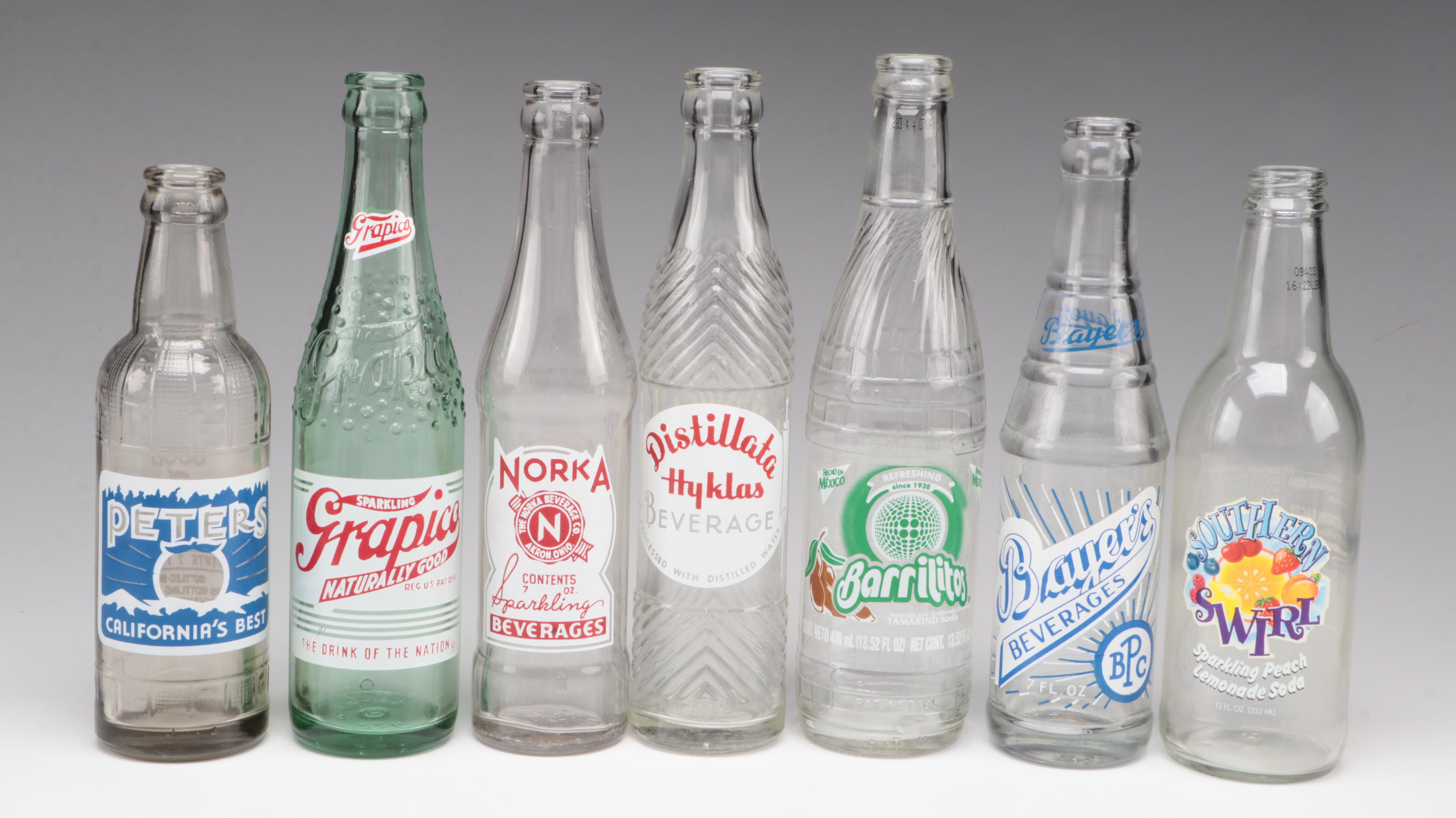 Ma's Old Fashioned, Port Orange, and Other Soda Pop Bottles, Vintage