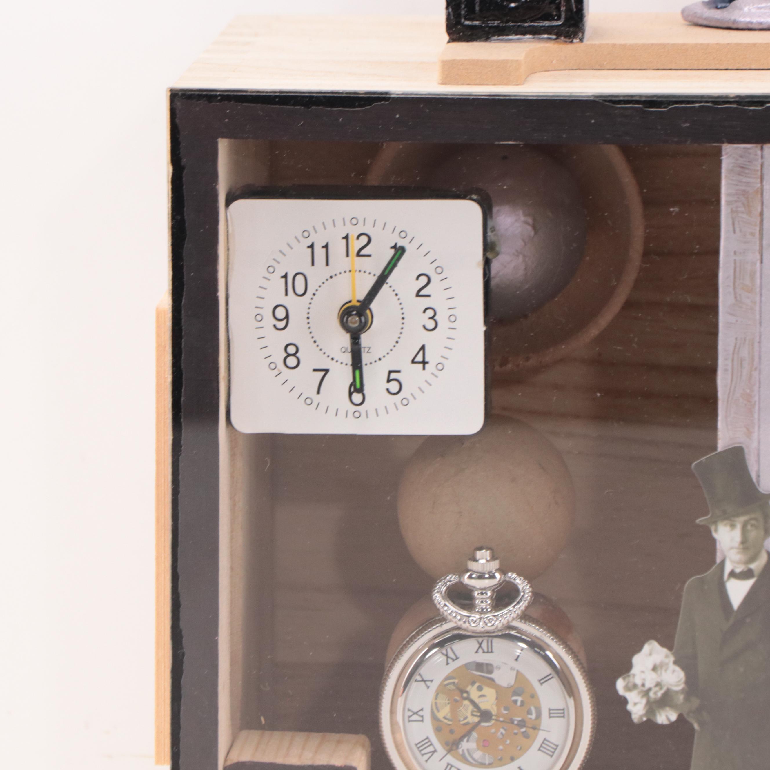 Elmer Ruff Mixed Media Assemblage Diorama with Clocks, 2022