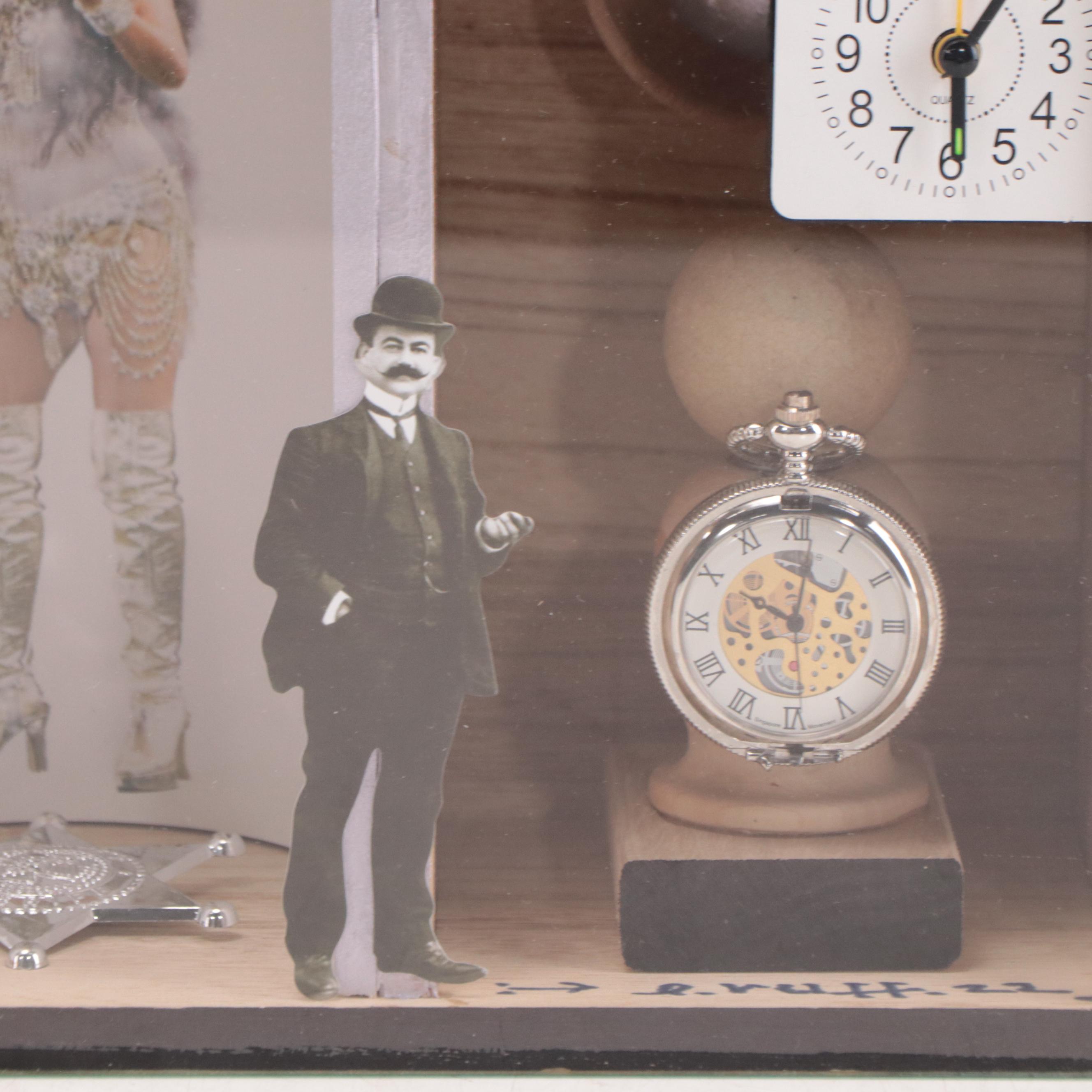Elmer Ruff Mixed Media Assemblage Diorama with Clocks, 2022