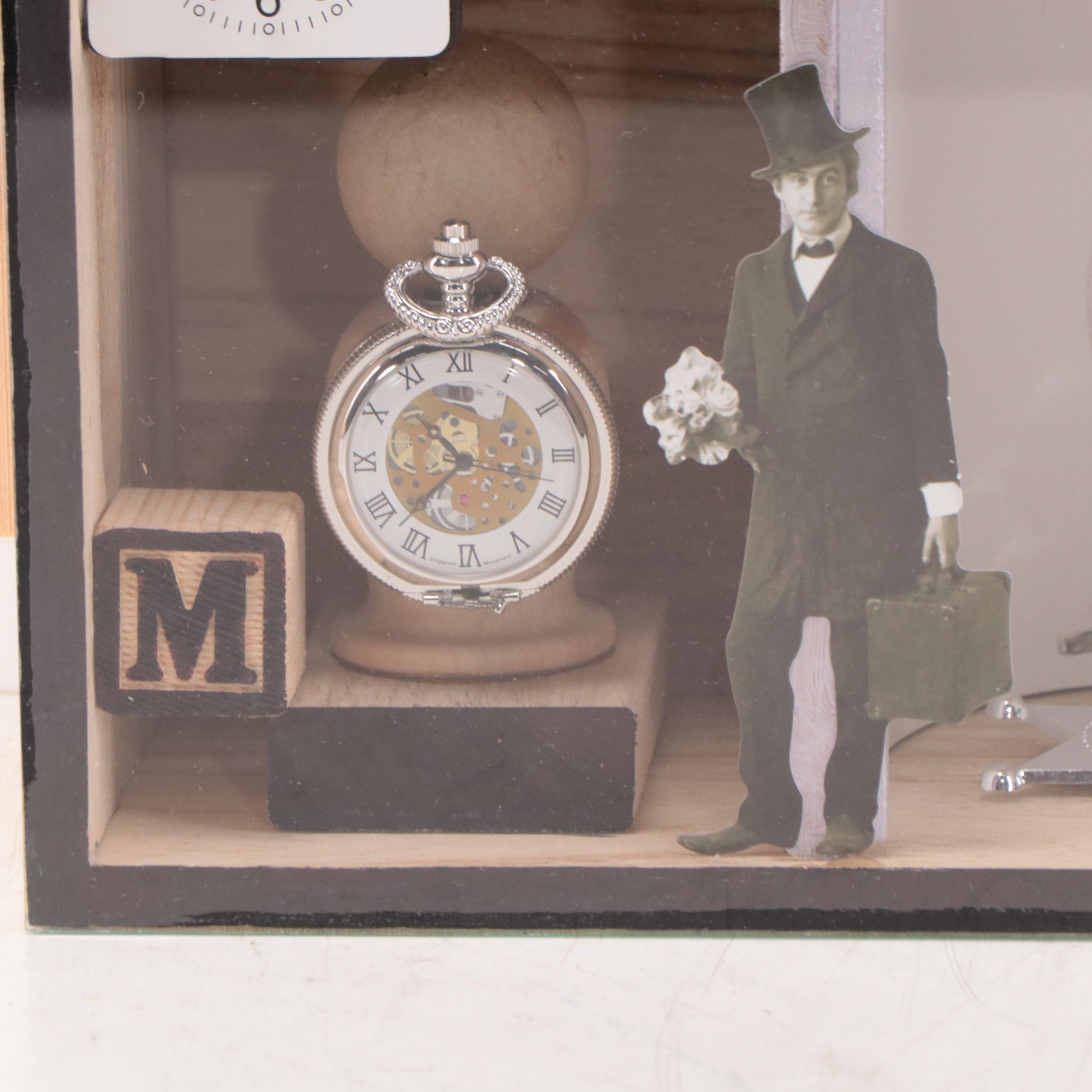 Elmer Ruff Mixed Media Assemblage Diorama with Clocks, 2022