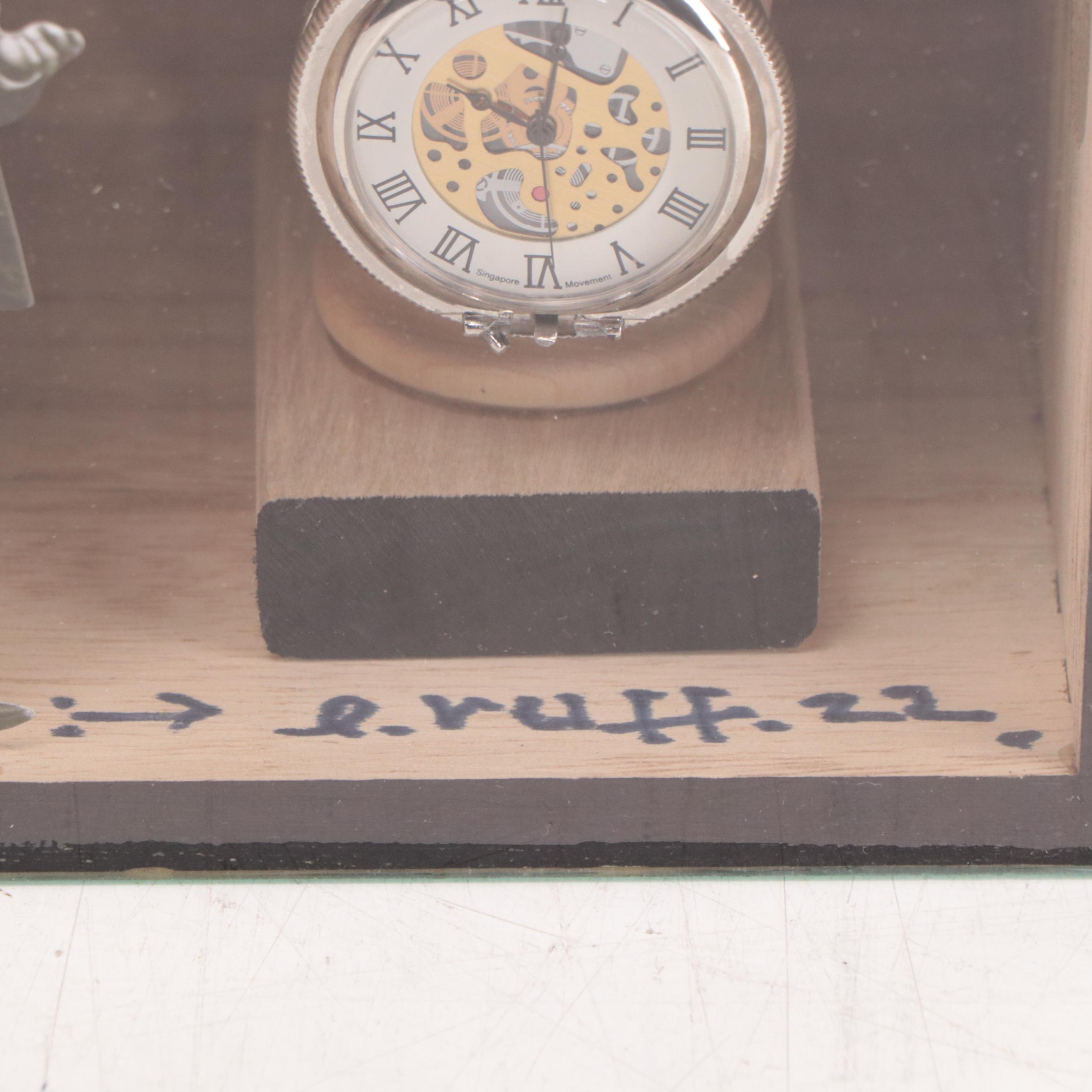 Elmer Ruff Mixed Media Assemblage Diorama with Clocks, 2022