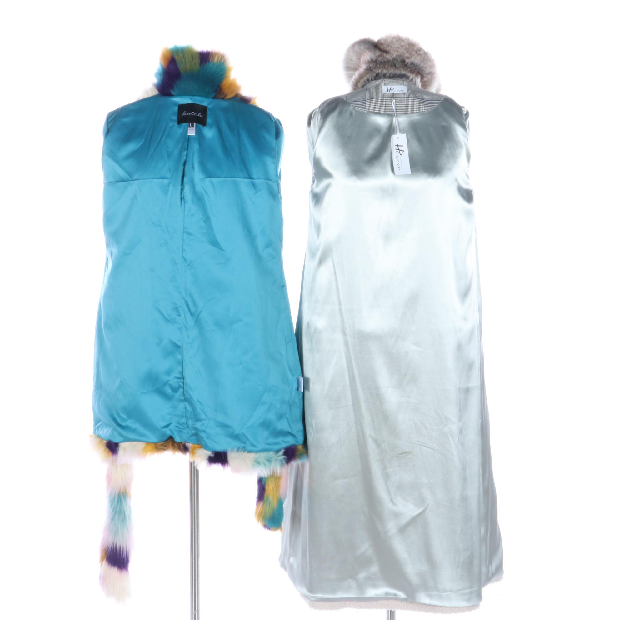 Hutch Multicolor Faux Fur Coat with Hip Curve Patchwork and Embroidered Coat