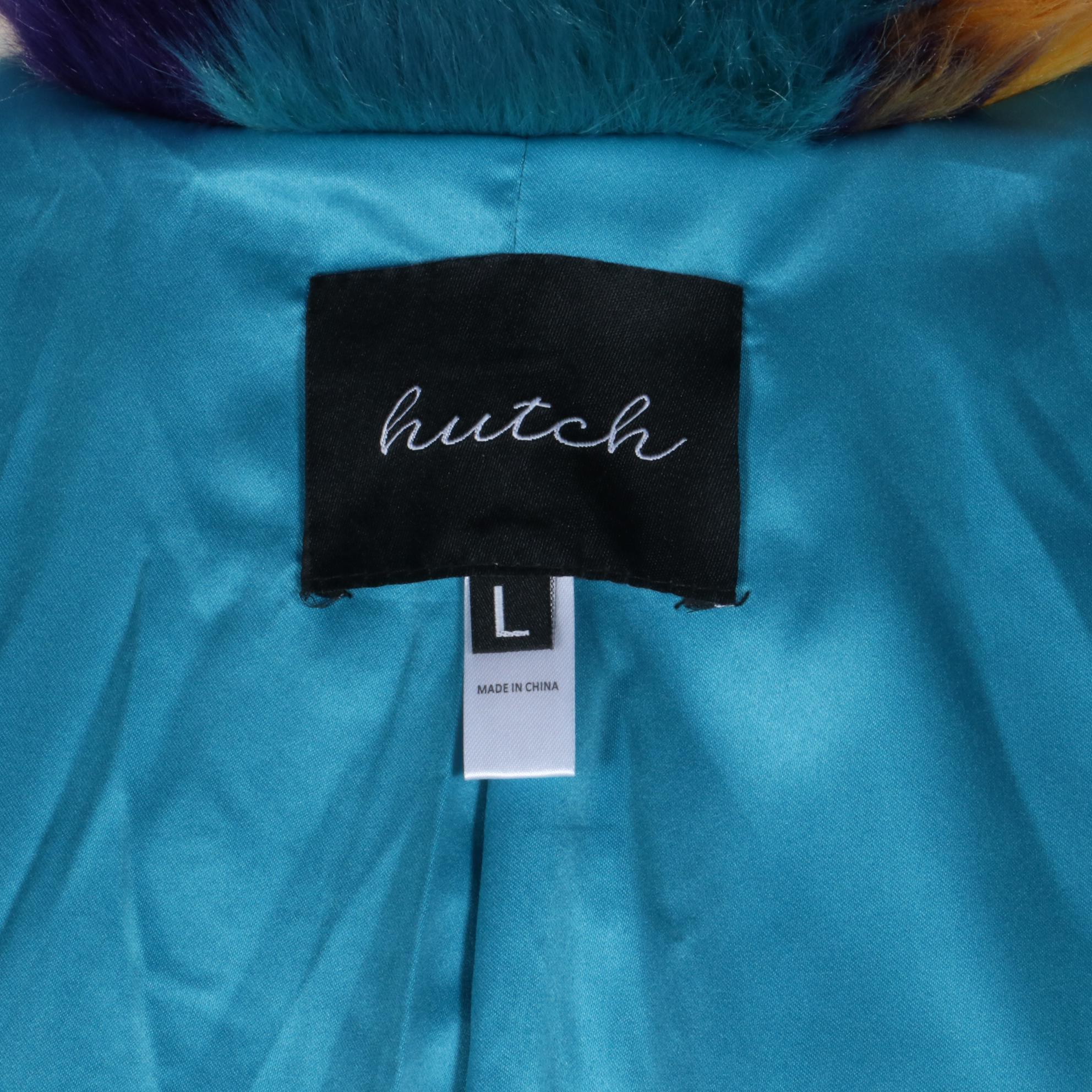 Hutch Multicolor Faux Fur Coat with Hip Curve Patchwork and Embroidered Coat