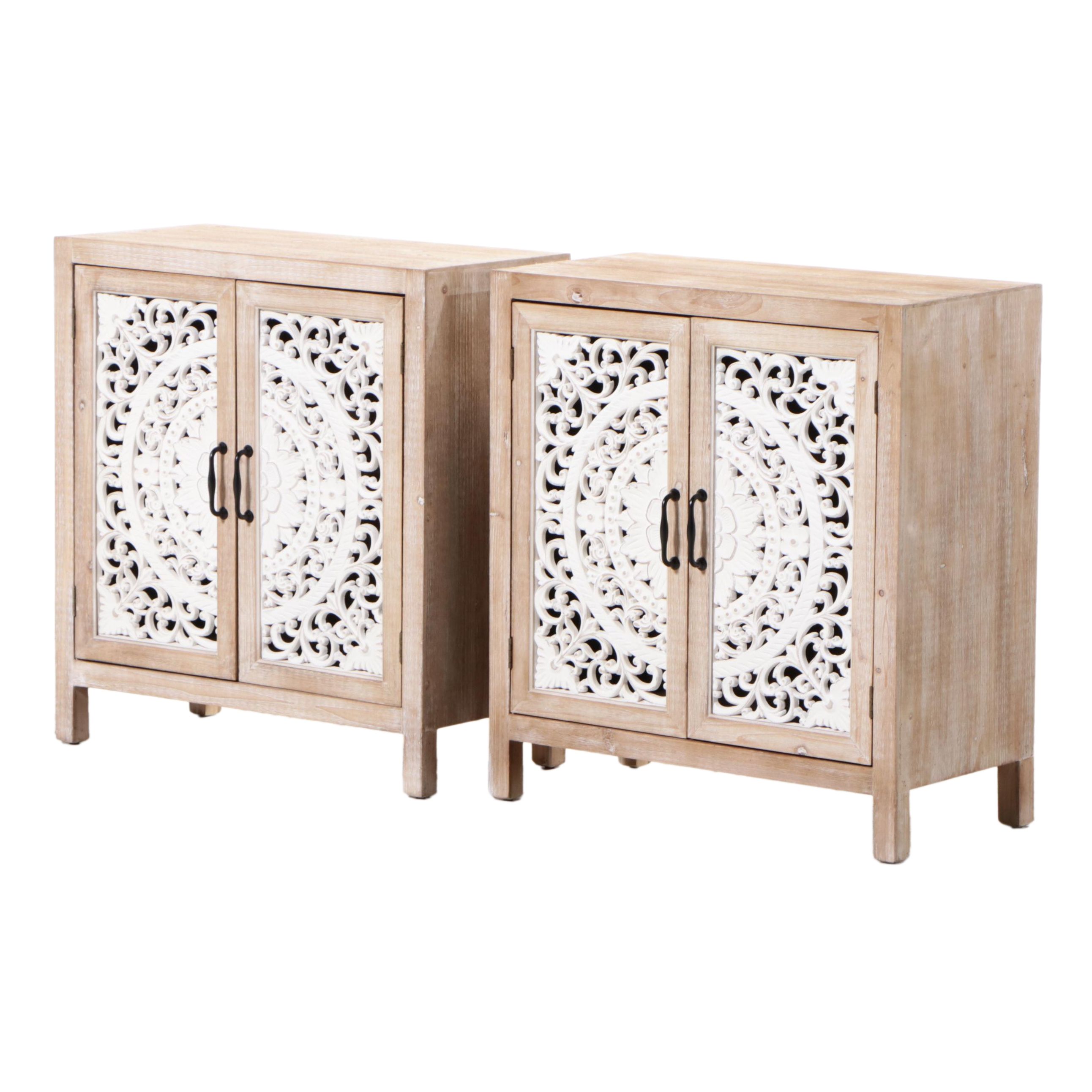 Pair of Hobby Lobby Cerused and White-Painted Side Cabinets