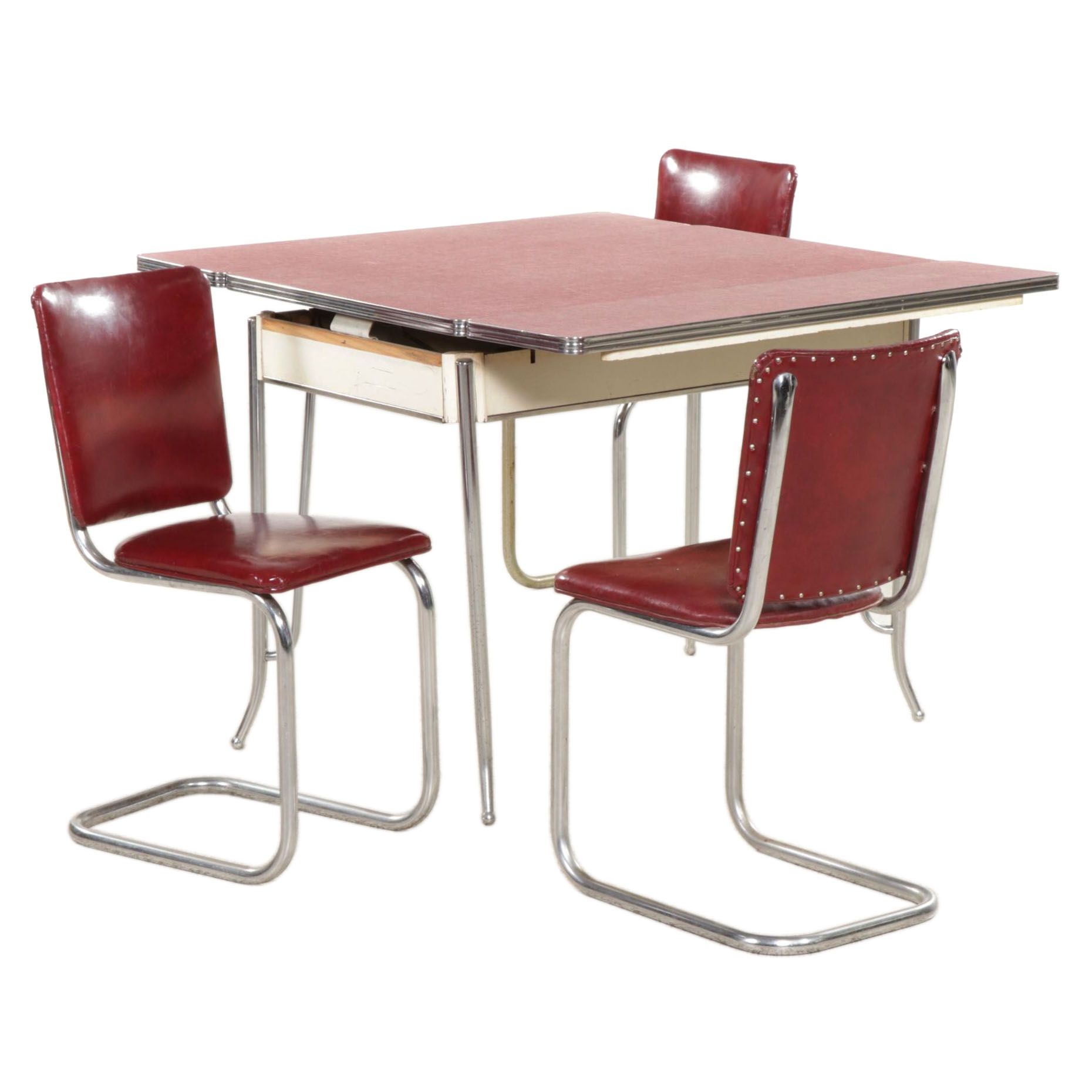 Laminate Topped Chromed Metal Dinette Set with Draw Leaf Table, 1950s