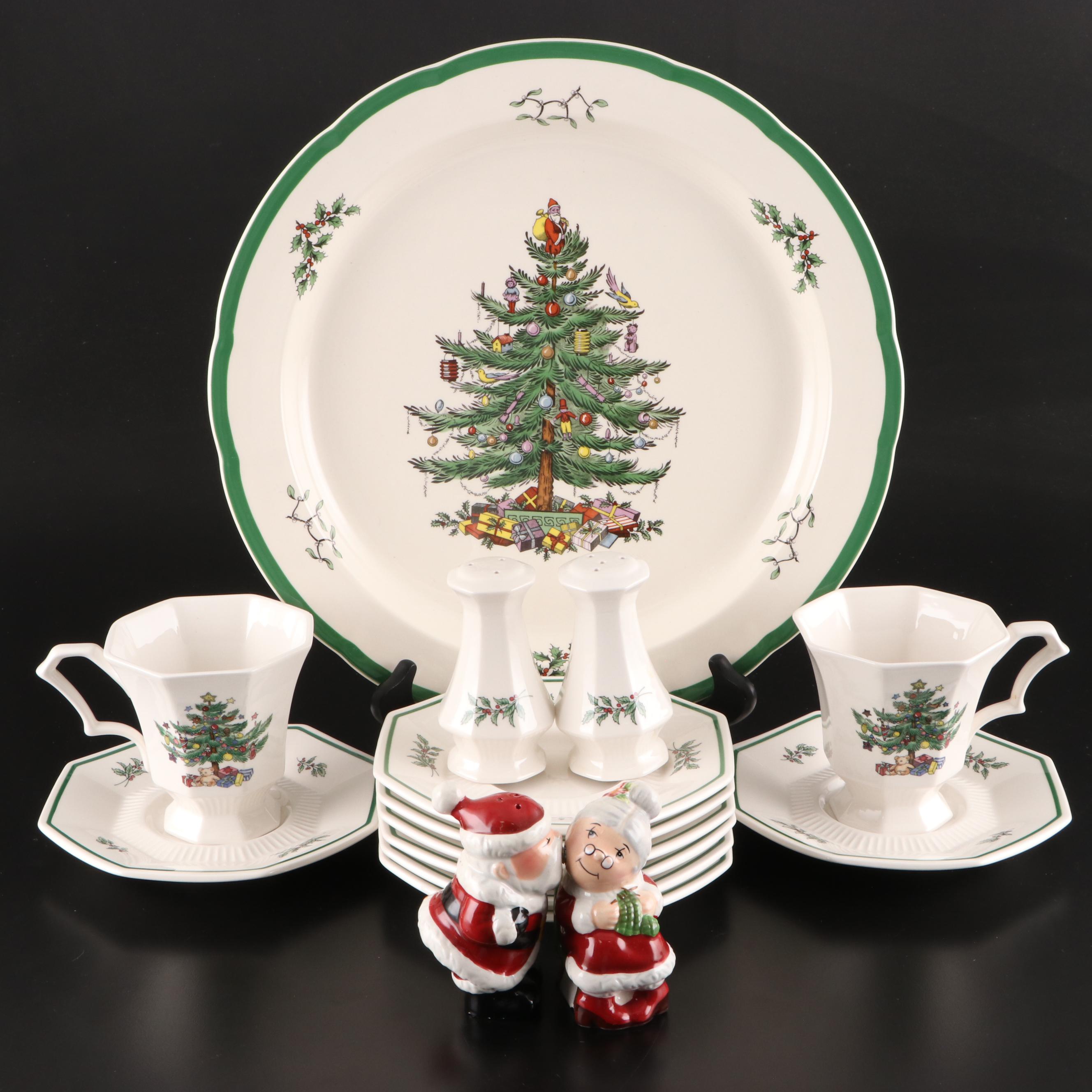 Spode "Christmas Tree" Platter with Nikko "Christmastime" Dinnerware