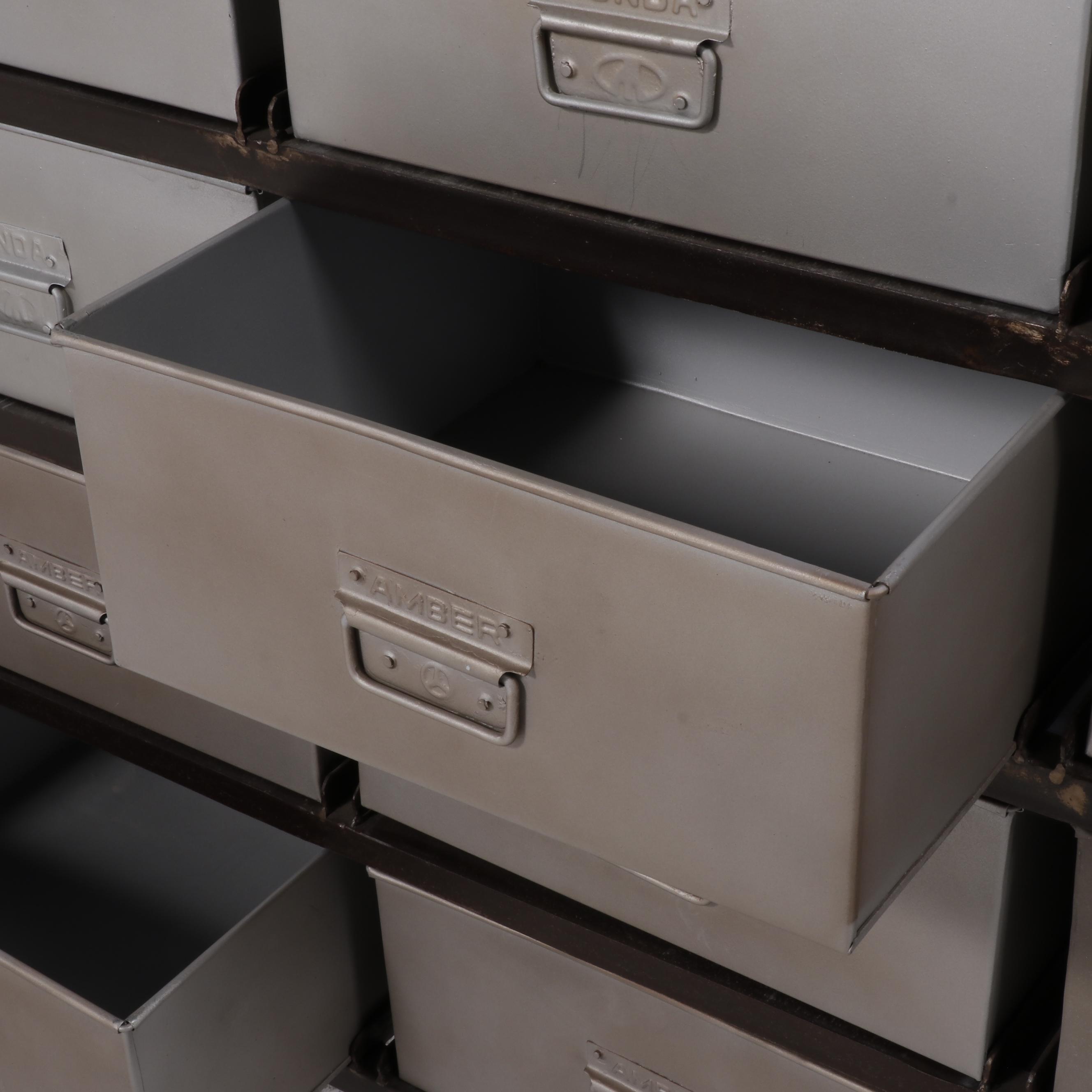 Outlook Intl. Industrial Style Patinated Metal and Hardwood Fifteen-Drawer Chest