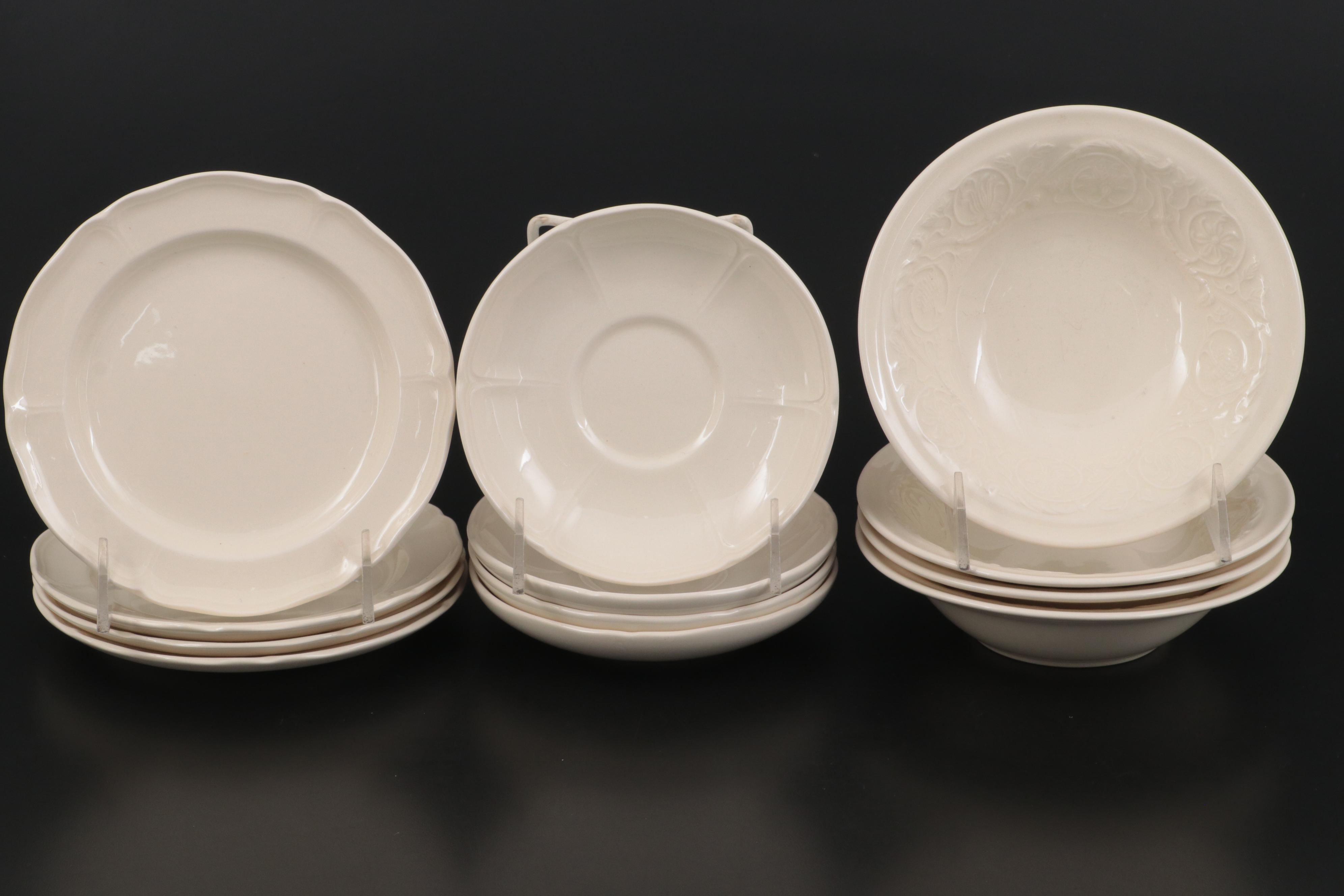 Wedgwood "Edme" Orange Bowl with "Queen's Plain" Plates and Other Tableware