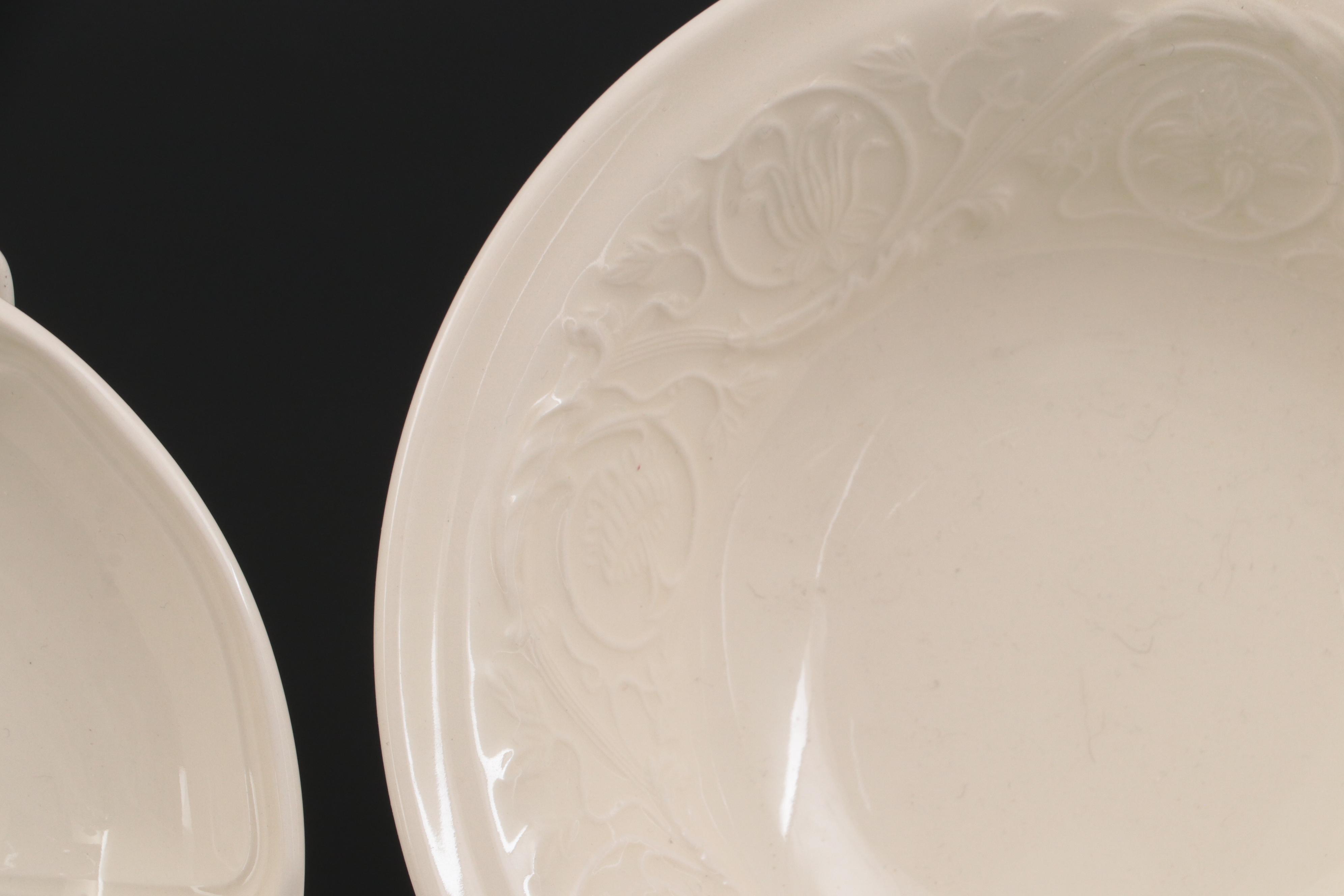 Wedgwood "Edme" Orange Bowl with "Queen's Plain" Plates and Other Tableware